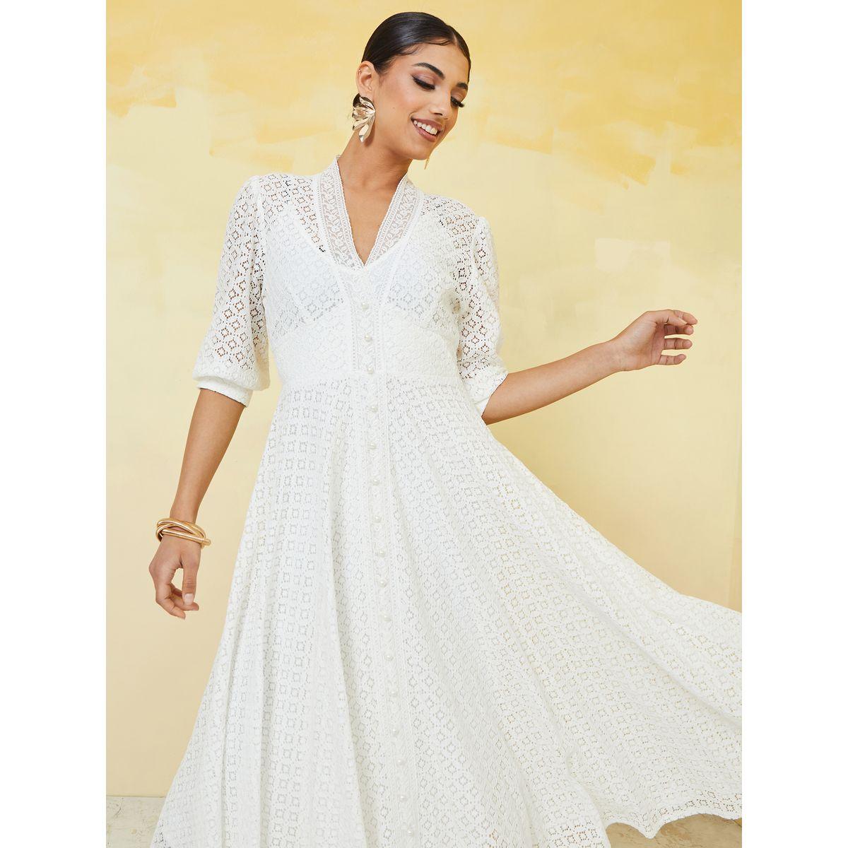 Styli 3/4 Sleeves Lace Insert A-Line Maxi Dress-women-clothing-dresses-image-2