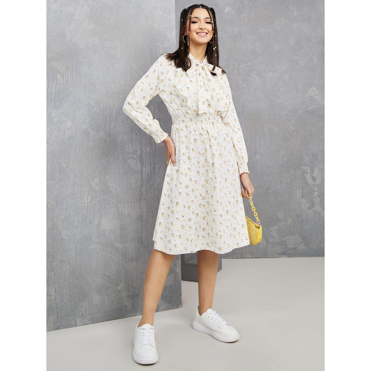 فستان ميدي بتفاصيل مزمومة-women-clothing-dresses-image-1