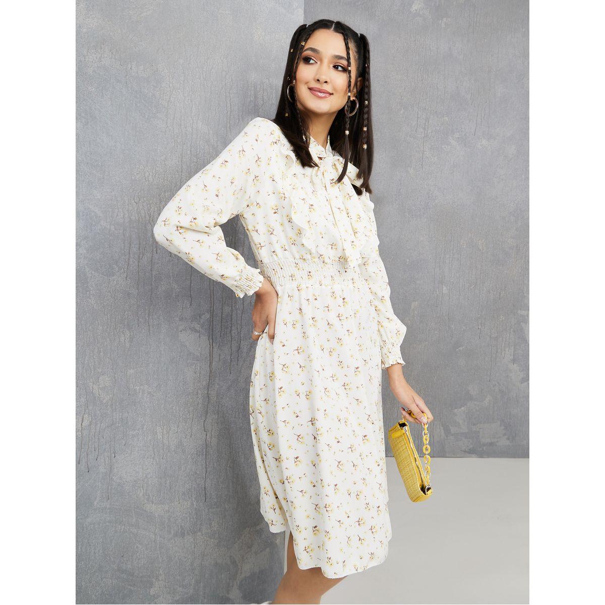 فستان ميدي بتفاصيل مزمومة-women-clothing-dresses-image-2