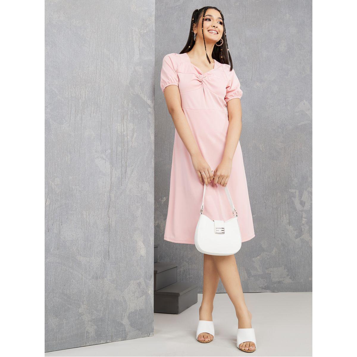 Styli Short Puff Sleeves Sweetheart Neck A-line Midi Dress-women-clothing-dresses-image-2