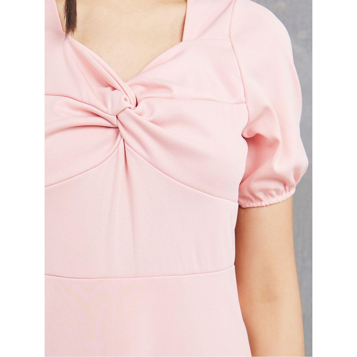 Styli Short Puff Sleeves Sweetheart Neck A-line Midi Dress-women-clothing-dresses-image-3