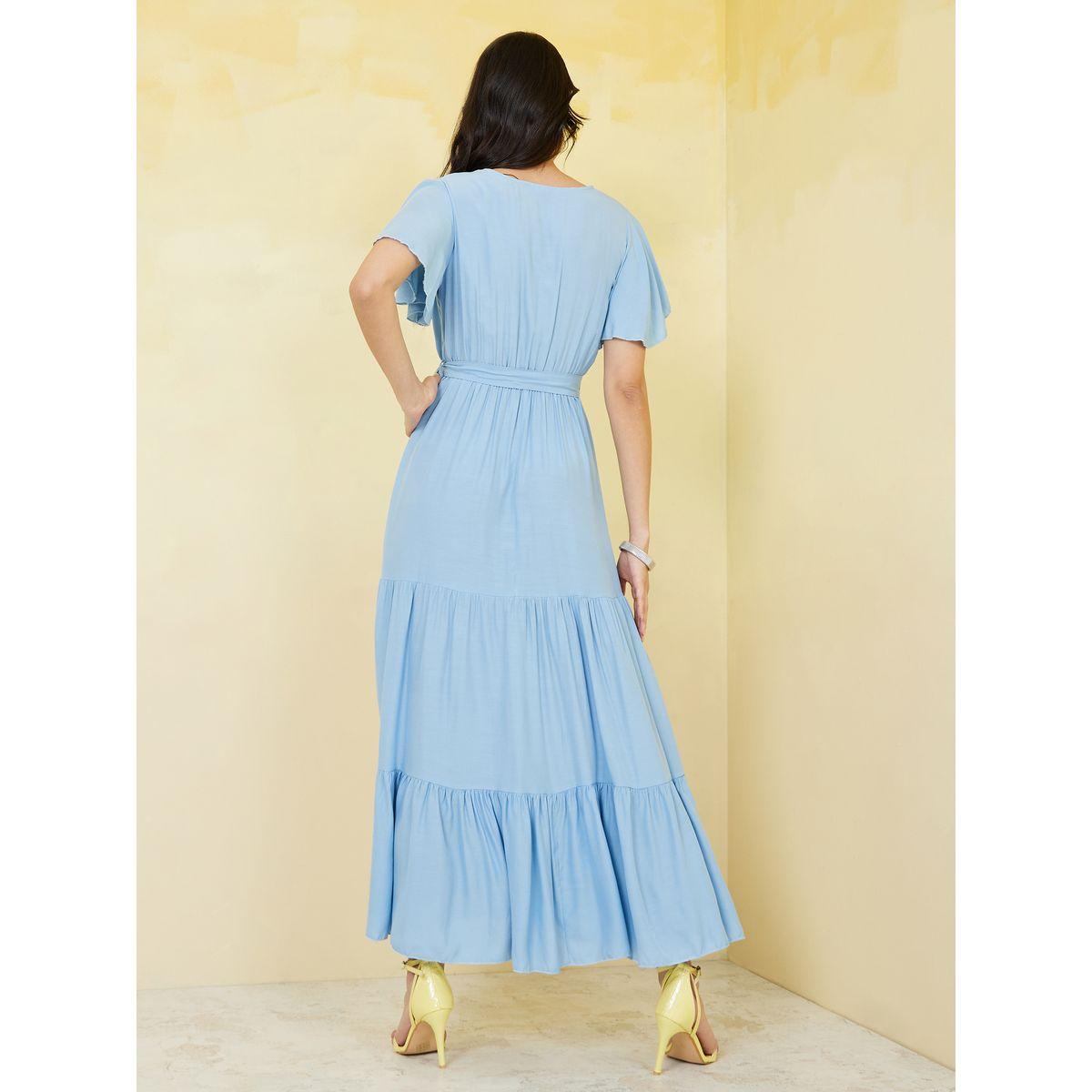 Styli Flare Sleeve Tiered Maxi Dress with Tie Belt-women-clothing-dresses-image-4