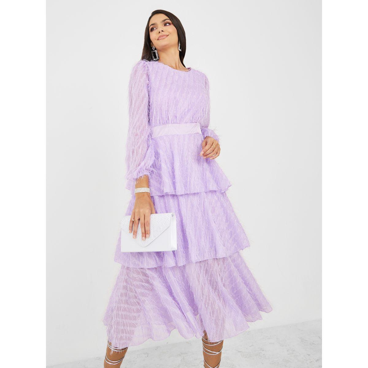 Styli Faux Feather Detail Layered Midi Dress-women-clothing-dresses-image-1