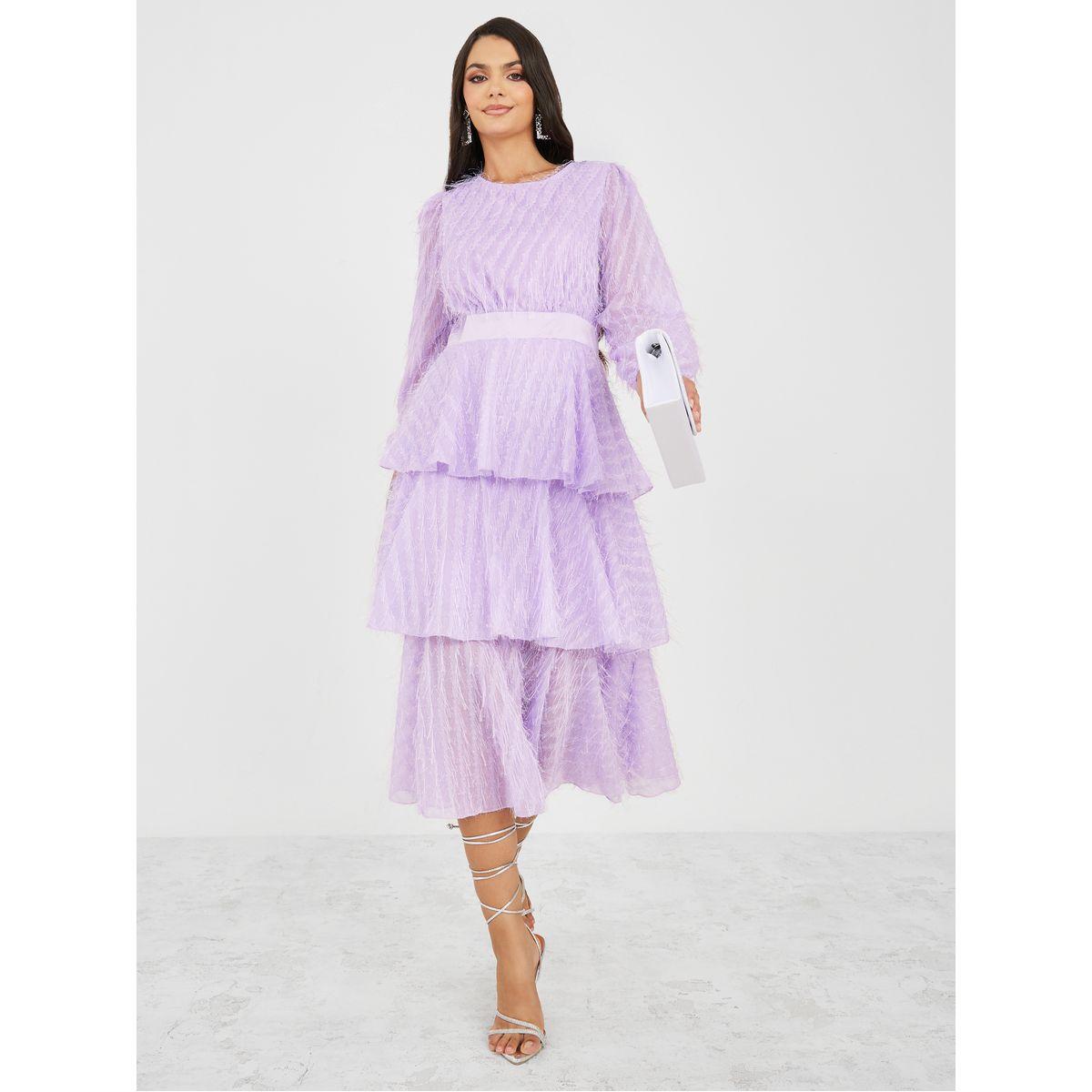Styli Faux Feather Detail Layered Midi Dress-women-clothing-dresses-image-2