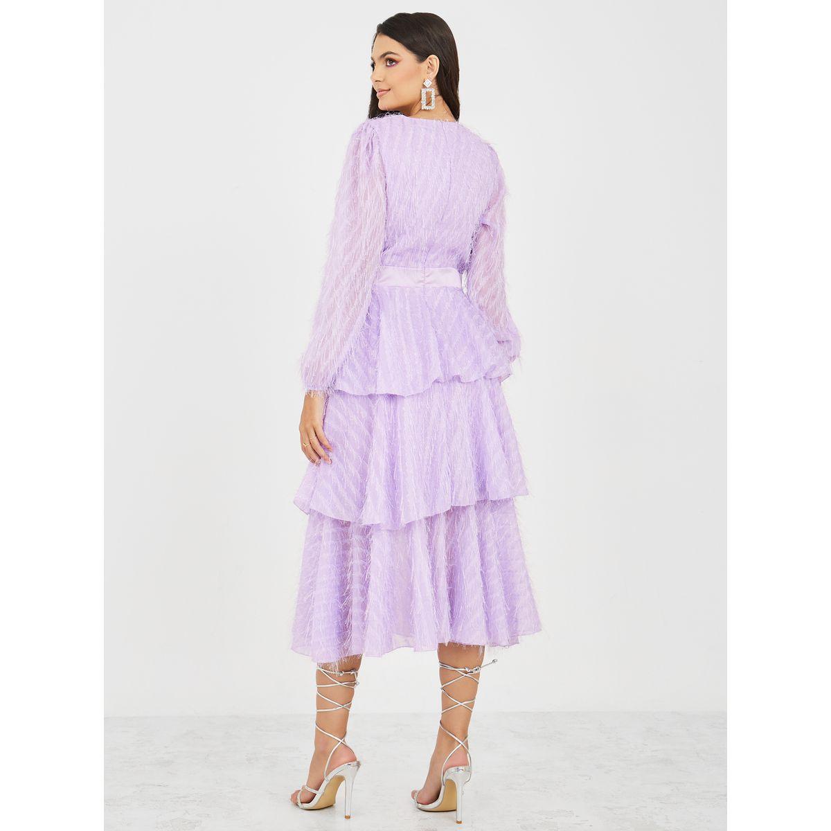 فستان ميدي مزين بريش صناعي-women-clothing-dresses-image-4
