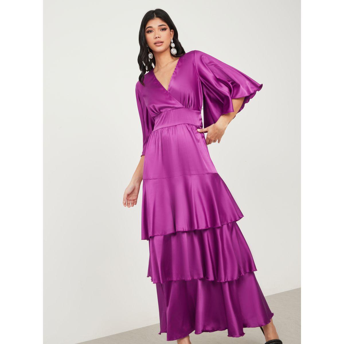 Styli Flute Sleeve Layered Satin Maxi Dress-women-clothing-dresses-image-1