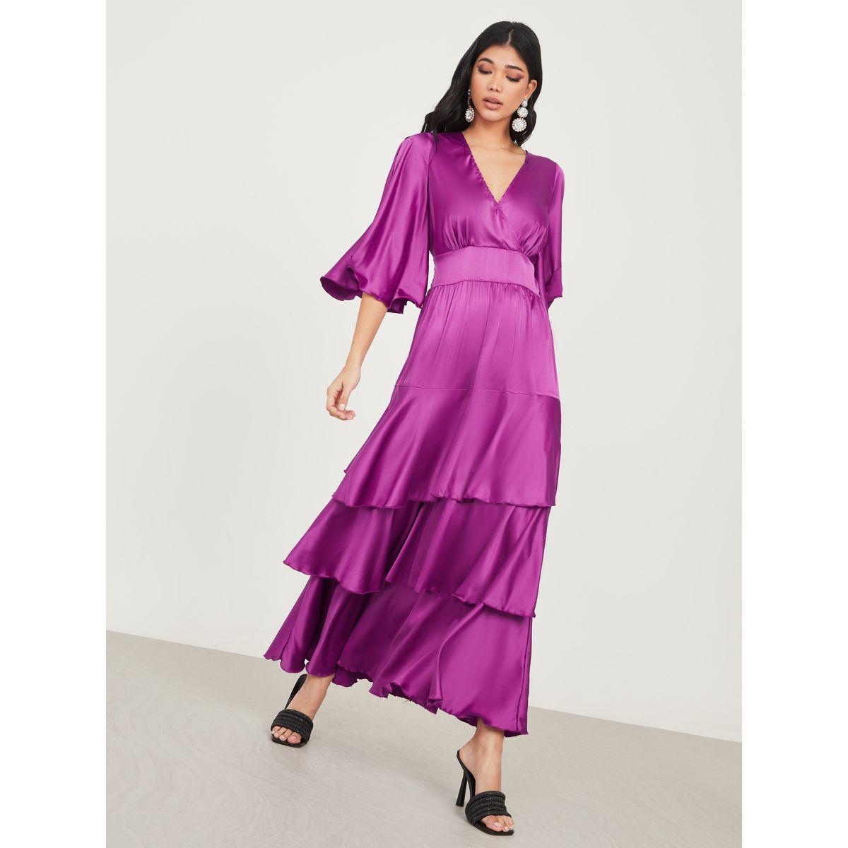 Styli Flute Sleeve Layered Satin Maxi Dress-women-clothing-dresses-image-2