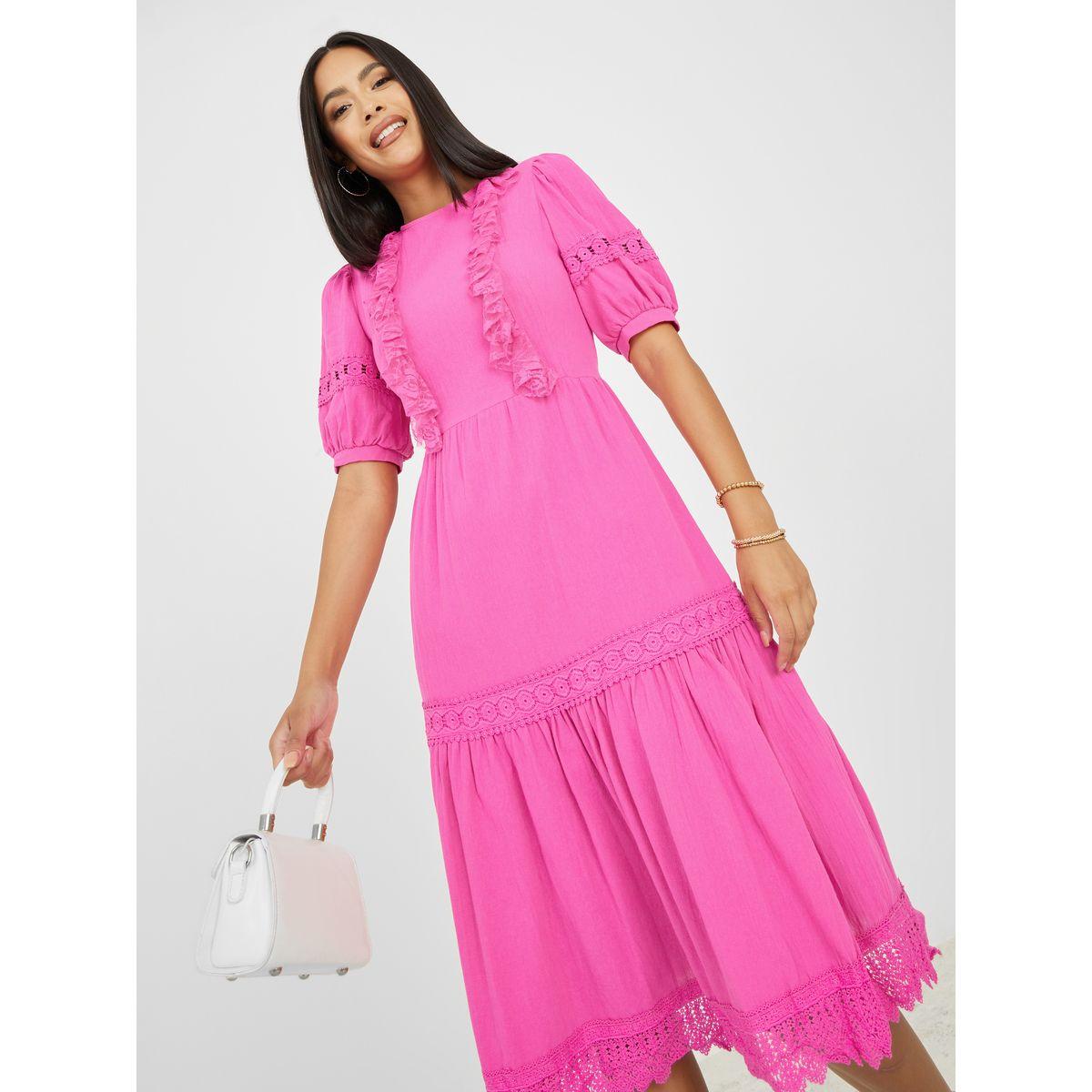 Styli Lace Ruffle Detail Midi Dress-women-clothing-dresses-image-1