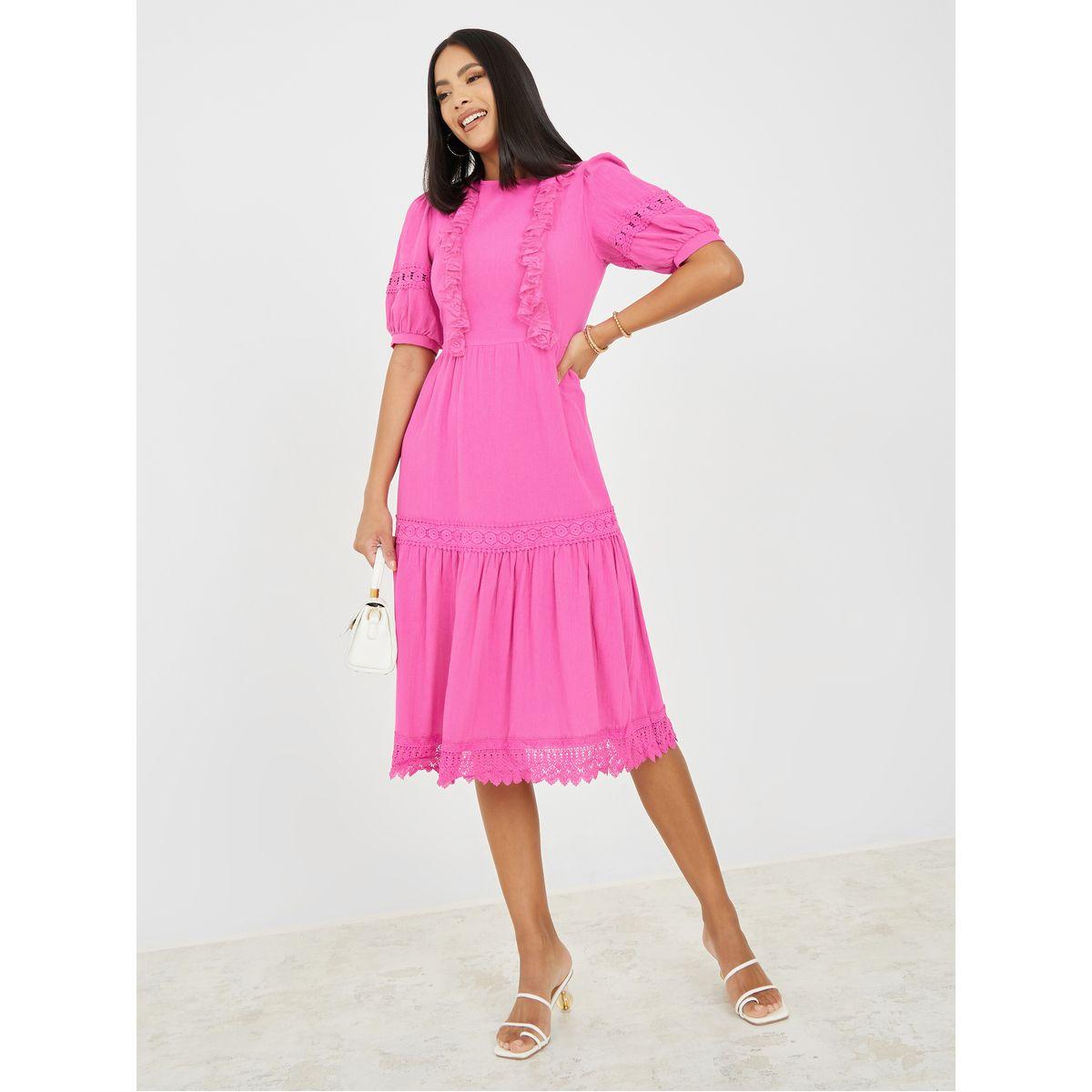 Styli Lace Ruffle Detail Midi Dress-women-clothing-dresses-image-2