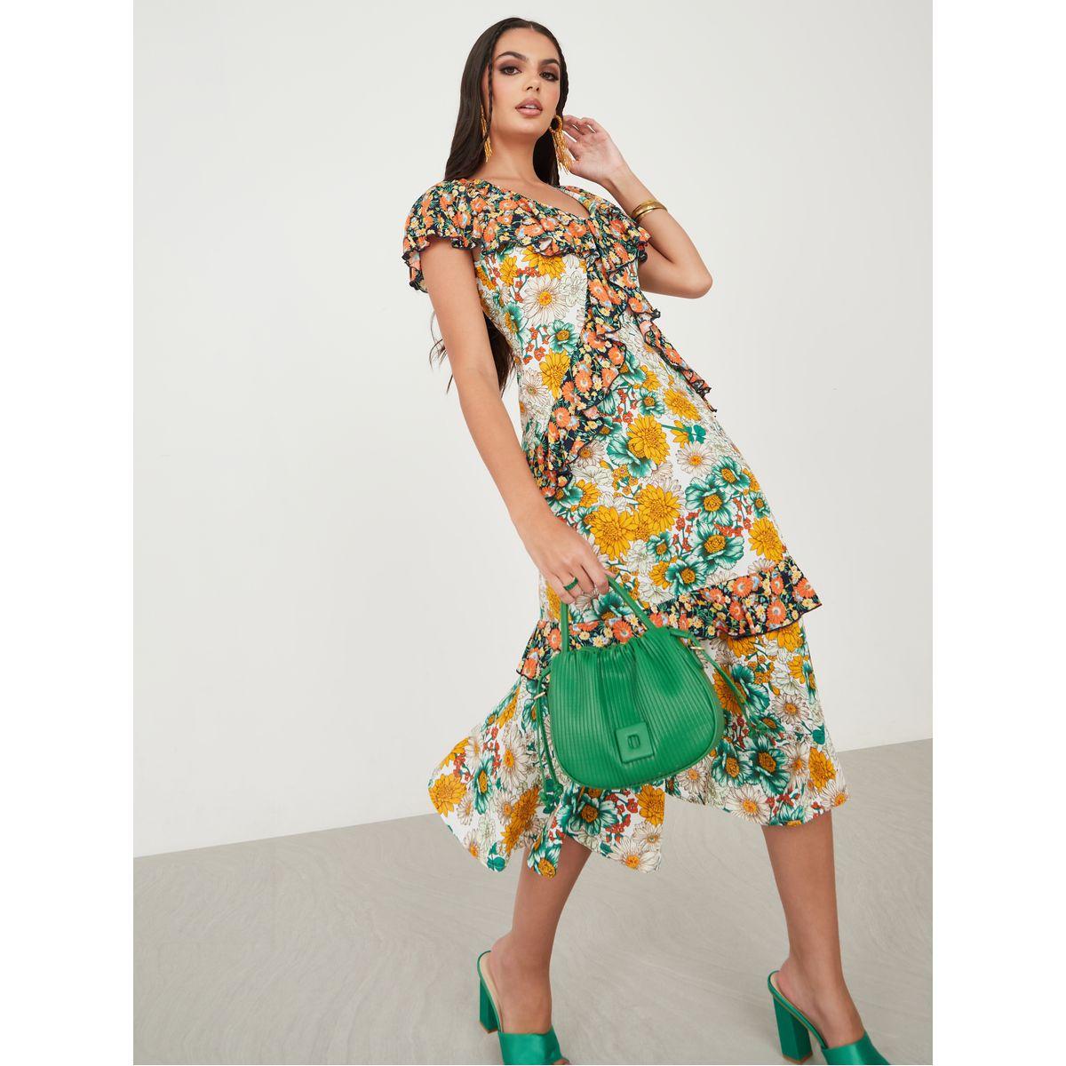 Styli Cap Sleeve Frill Detail Flower Print Midi Dress-women-clothing-dresses-image-2