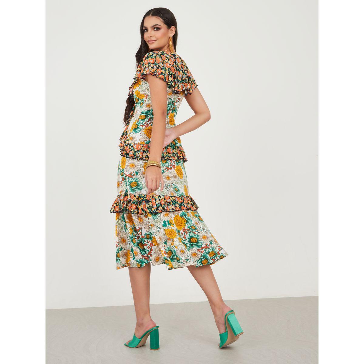 Styli Cap Sleeve Frill Detail Flower Print Midi Dress-women-clothing-dresses-image-4