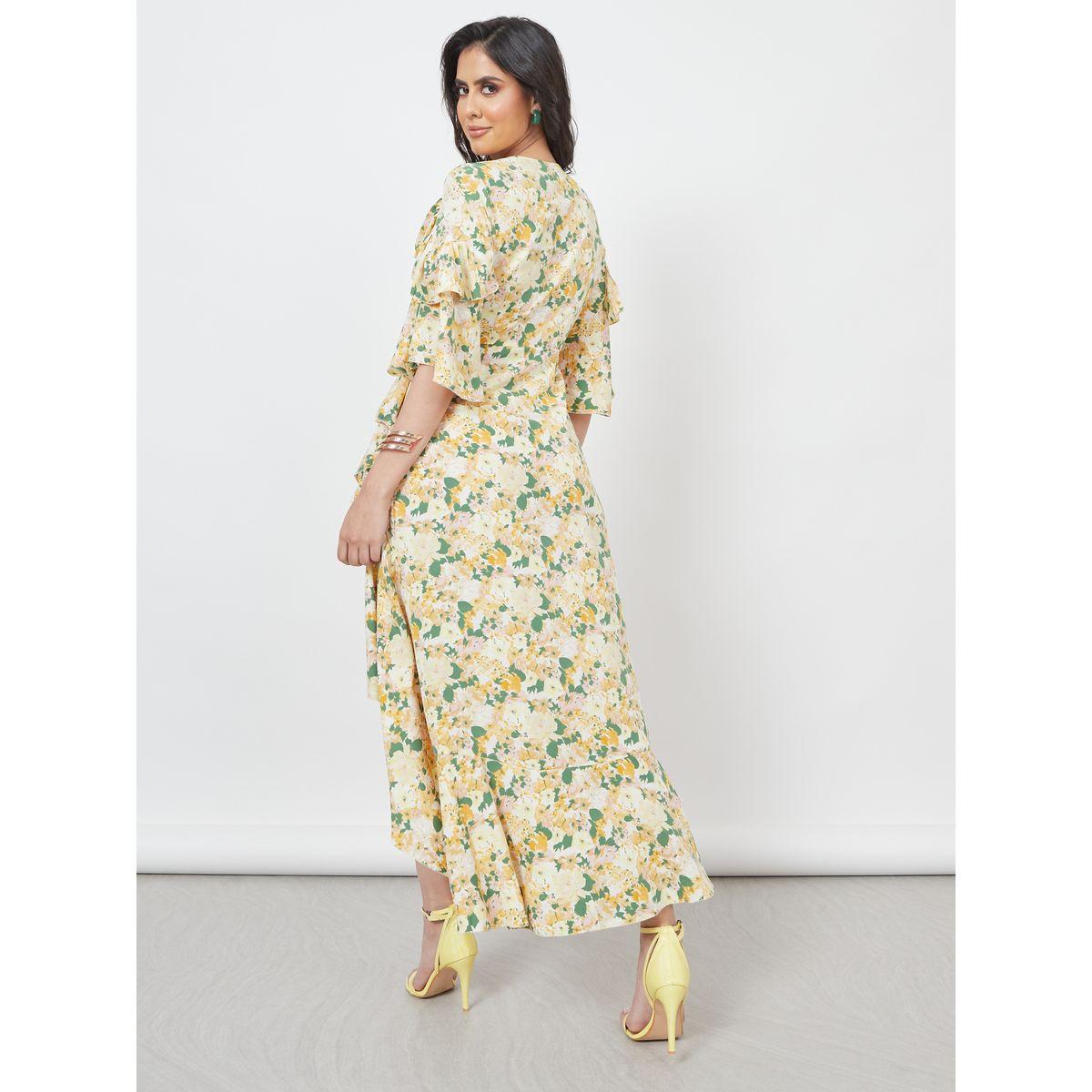 فستان طويل مطبع بزهور وكشكش-women-clothing-dresses-image-4