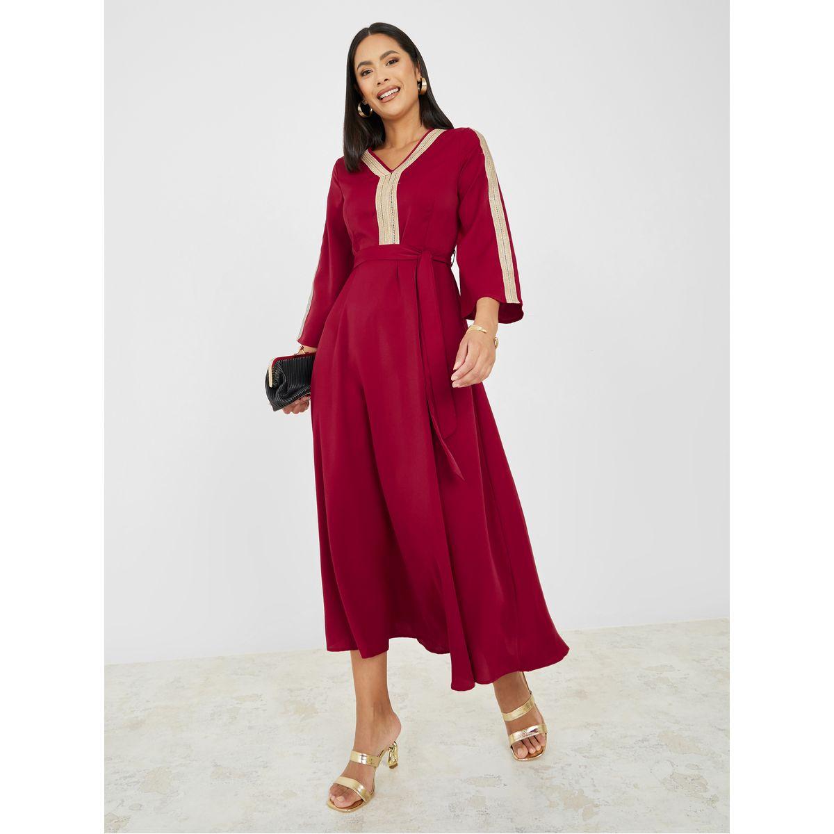 Styli Embroidered Self Tie Belt Midi Dress-women-clothing-dresses-image-1