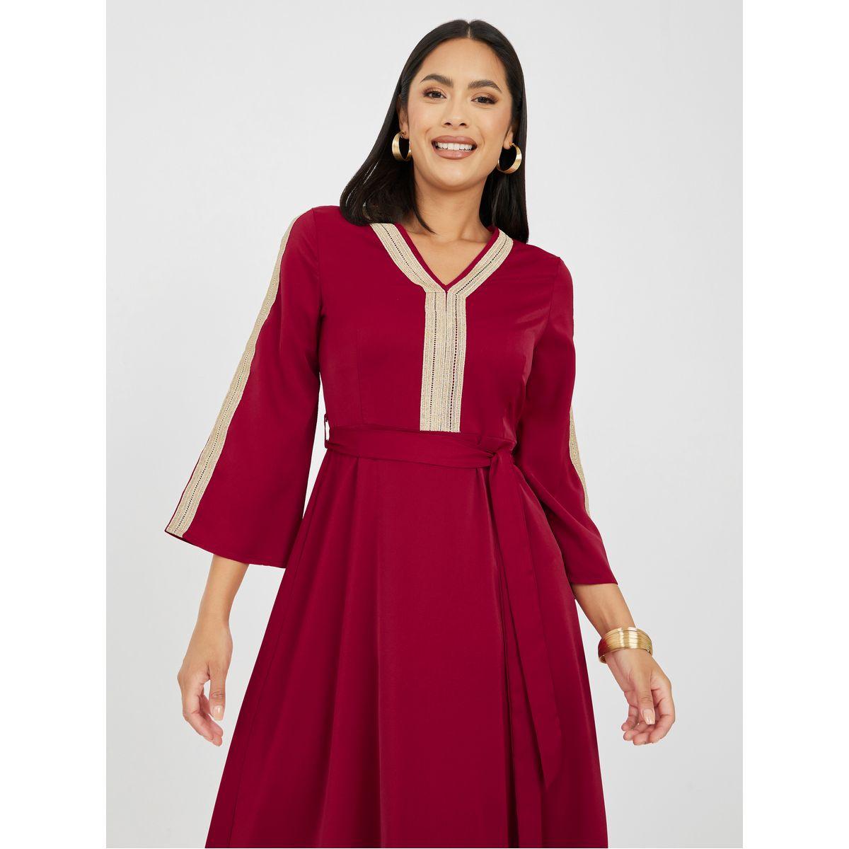 Styli Embroidered Self Tie Belt Midi Dress-women-clothing-dresses-image-2