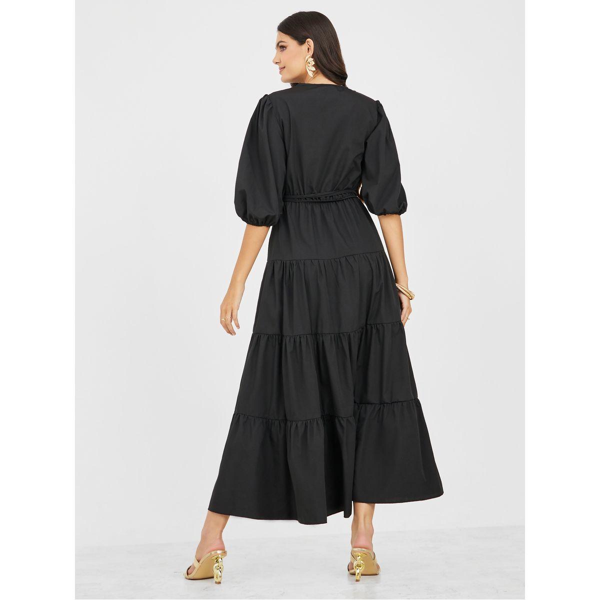 Styli Button Detail Tiered Maxi Dress with Self Tie-women-clothing-dresses-image-4