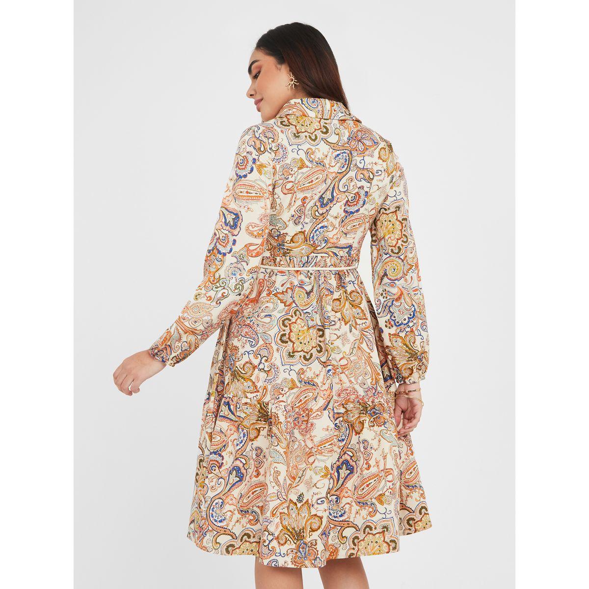 Styli Paisley Print Shirt Midi Dress with Button Closure-women-clothing-dresses-image-4