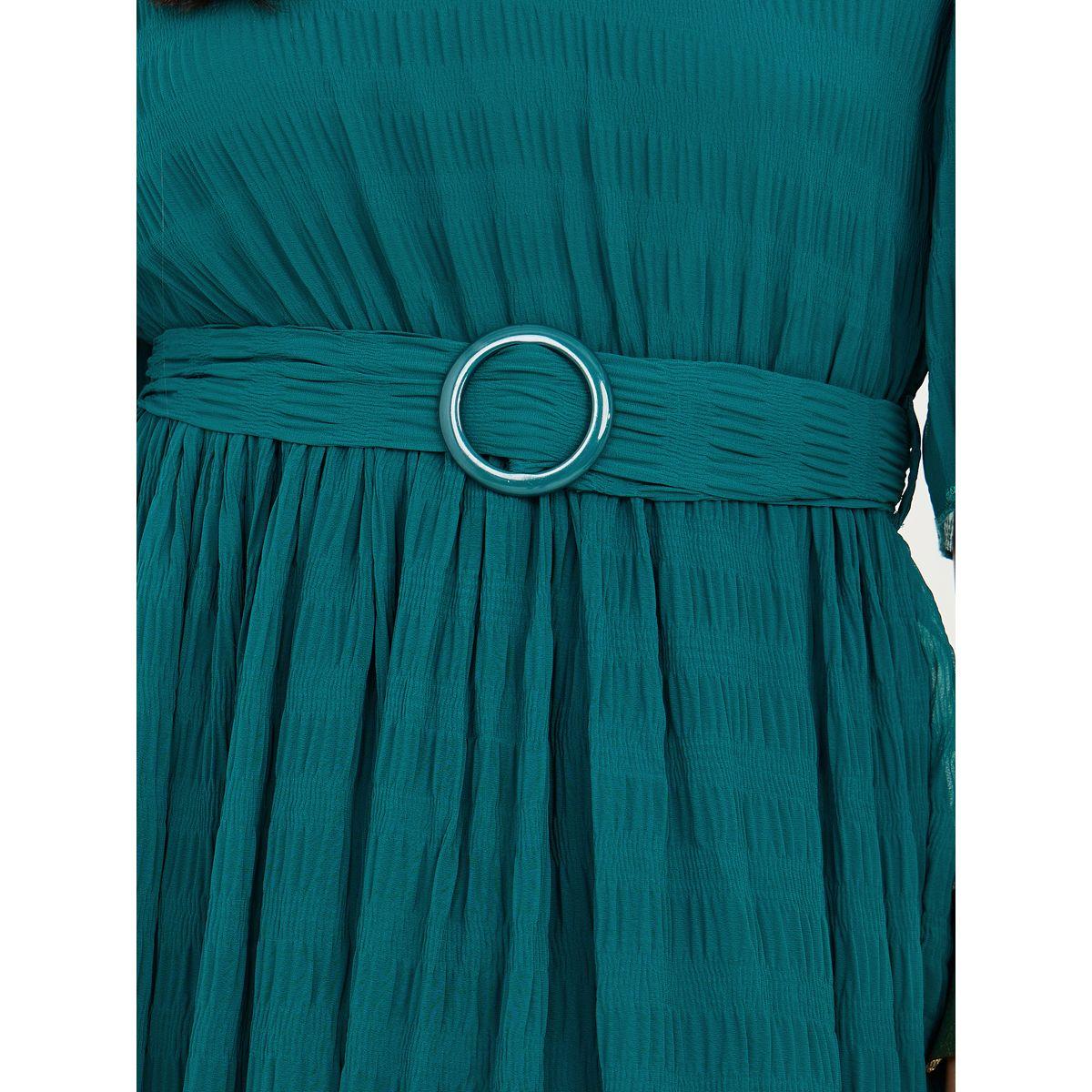 Styli V Neck Textured Maxi Dress with Belt-women-clothing-dresses-image-3