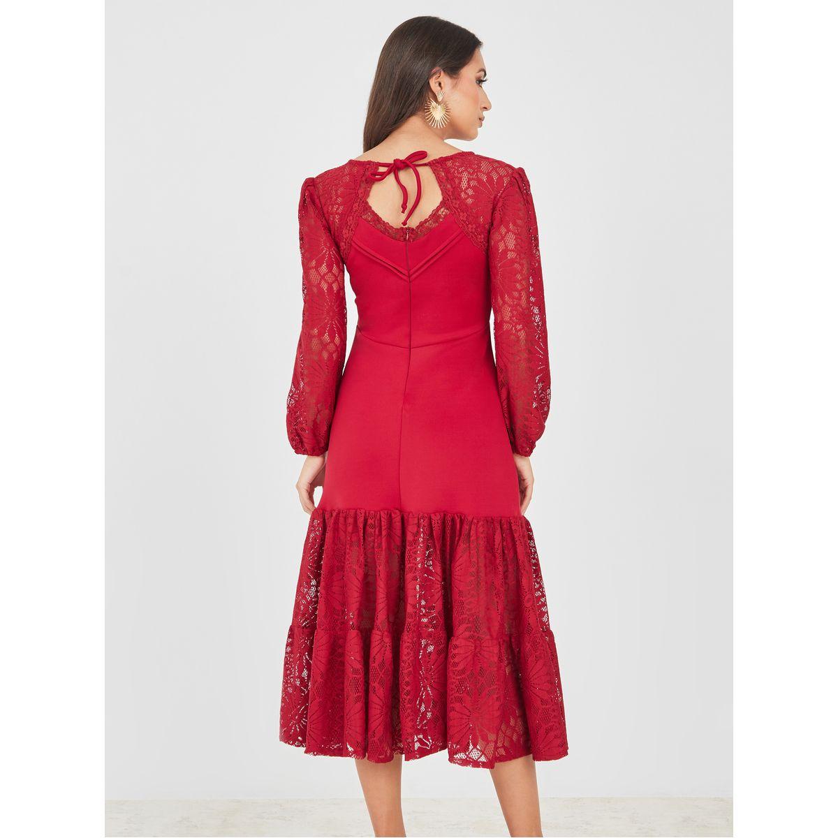 Styli Lace Insert Back Tie Detail A-Line Midi Dress-women-clothing-dresses-image-4