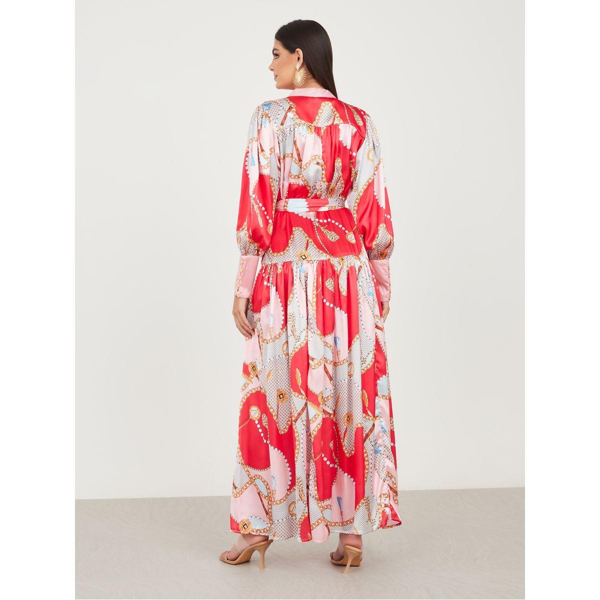 Styli Chain AOP Shirt Maxi Dress with Self Tie-women-clothing-dresses-image-4