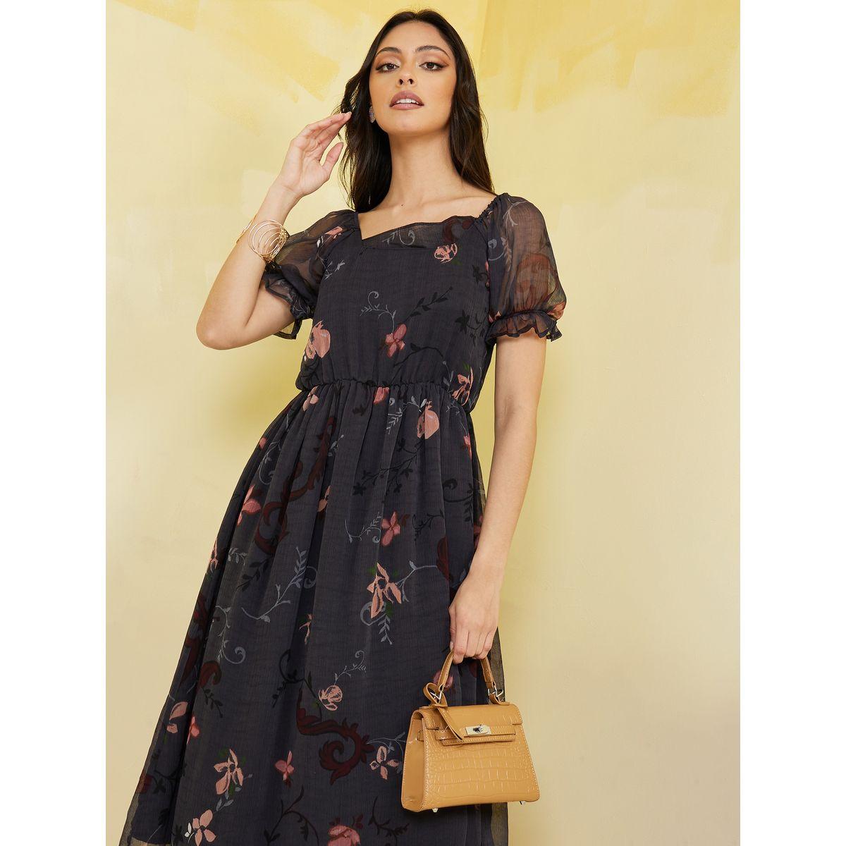 Styli Georgette Sleeve Square Neck A-Line Midi Dress-women-clothing-dresses-image-1