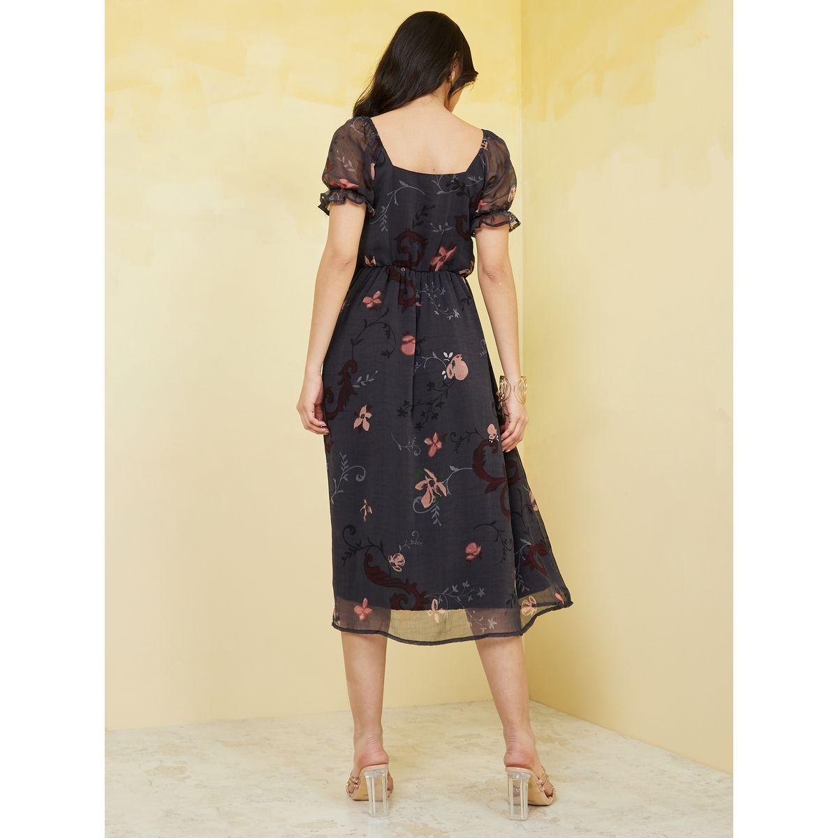 Styli Georgette Sleeve Square Neck A-Line Midi Dress-women-clothing-dresses-image-4