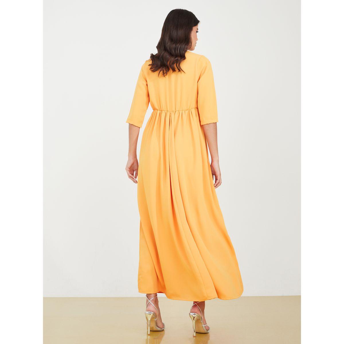Styli 3/4 Sleeve Beaded Trim A-Line Maxi Dress-women-clothing-dresses-image-4