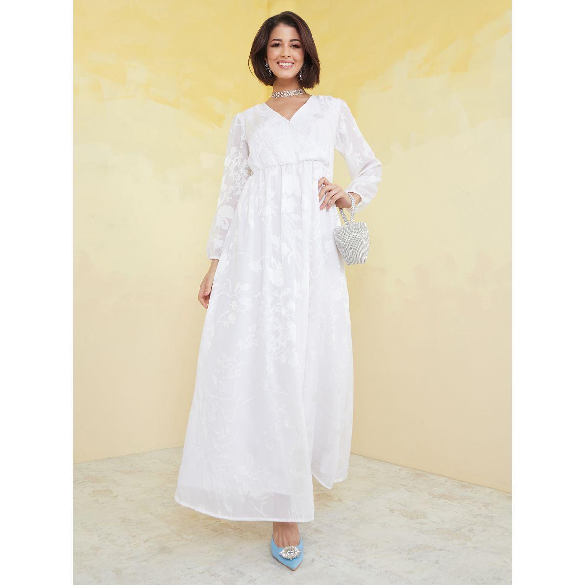 Styli Jacquard V Neck A-Line Maxi Dress-women-clothing-dresses-image-1