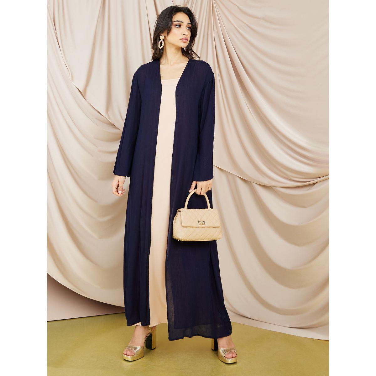 Styli Maxi Length Solid Textured Kimono-women-clothing-shirtsandblouses-shirts-image-1