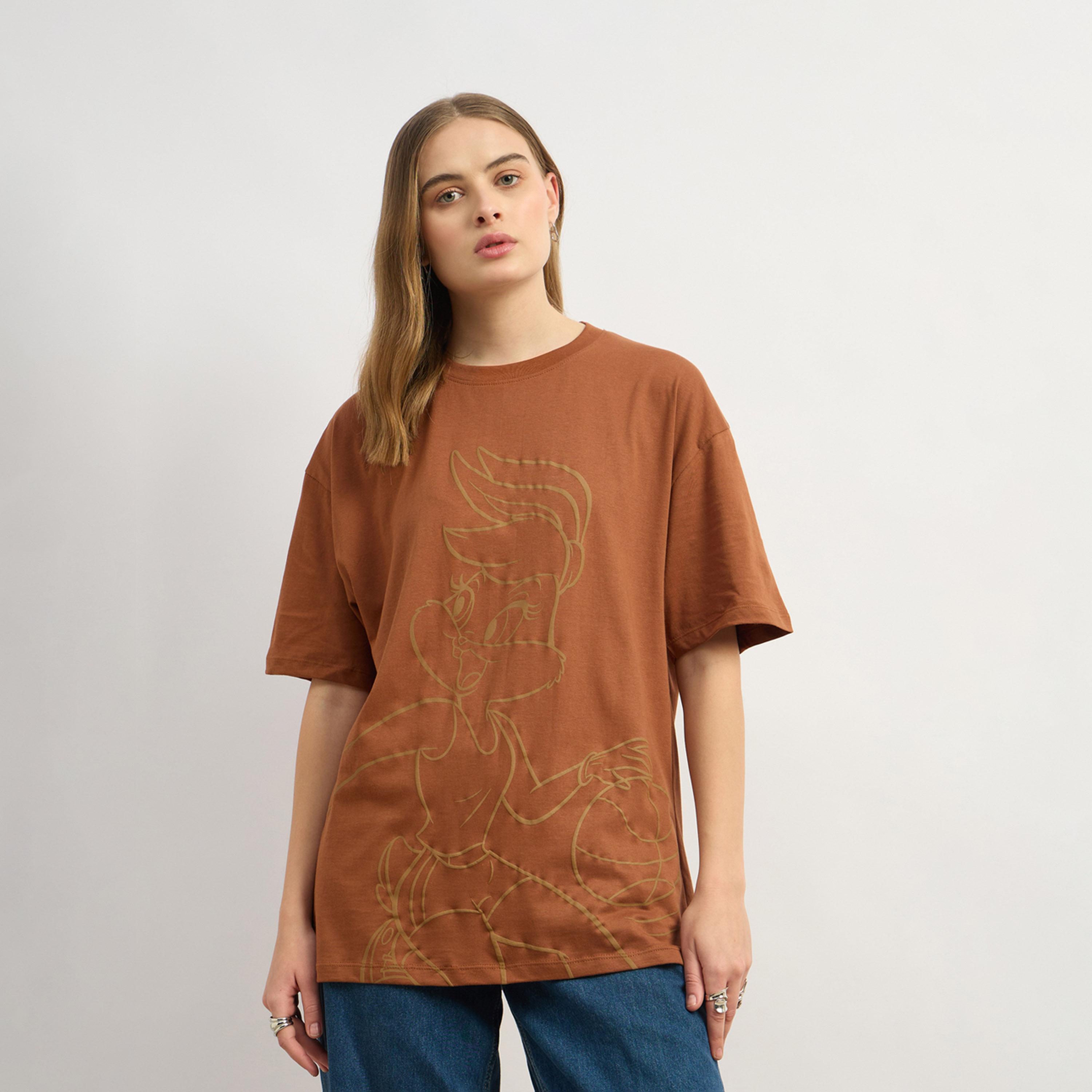 Styli Graphic Print Oversized Round Neck Longline T-Shirt-women-clothing-tshirts-image-2