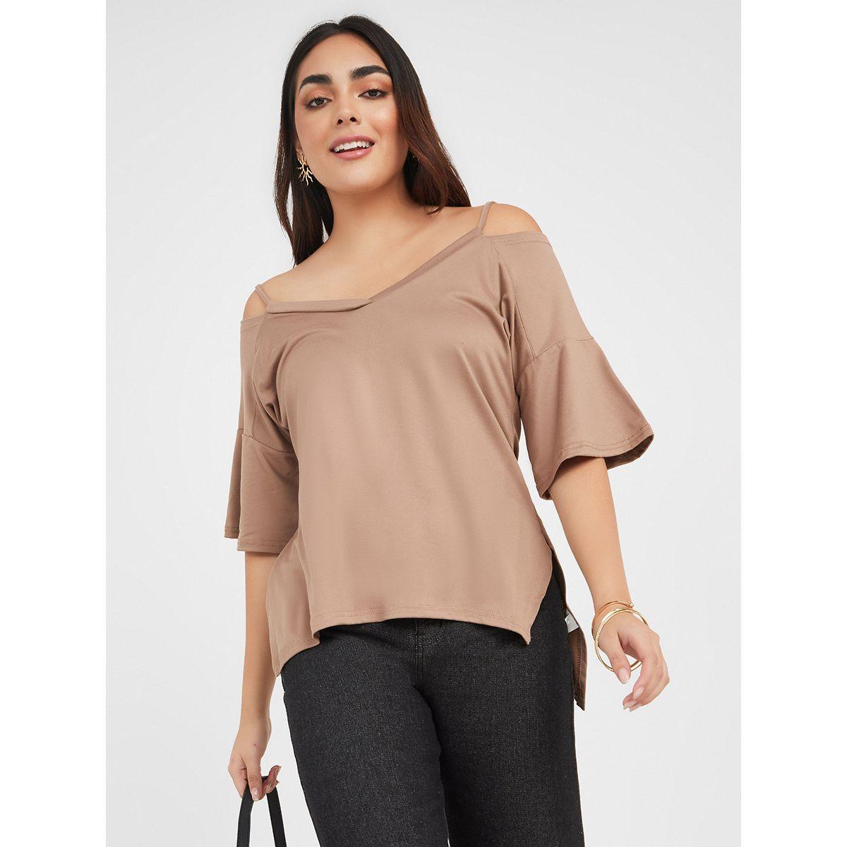 Styli Regular Fit Exaggerated Sleeve Cold Shoulder T-Shirt-women-clothing-tshirts-image-1