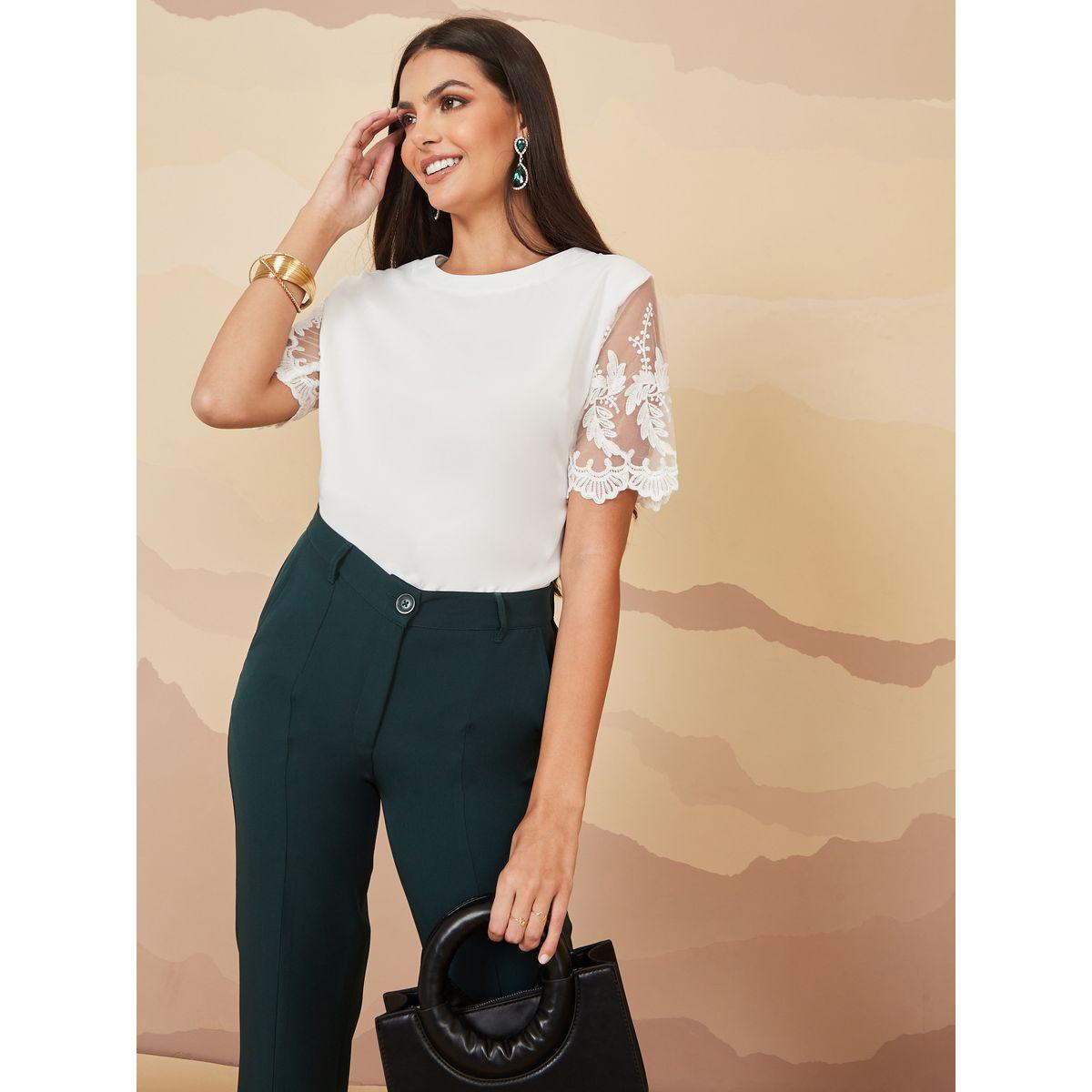 بلوزة كاجوال بتداخلات شبكية-women-clothing-shirtsandblouses-blouses-image-1