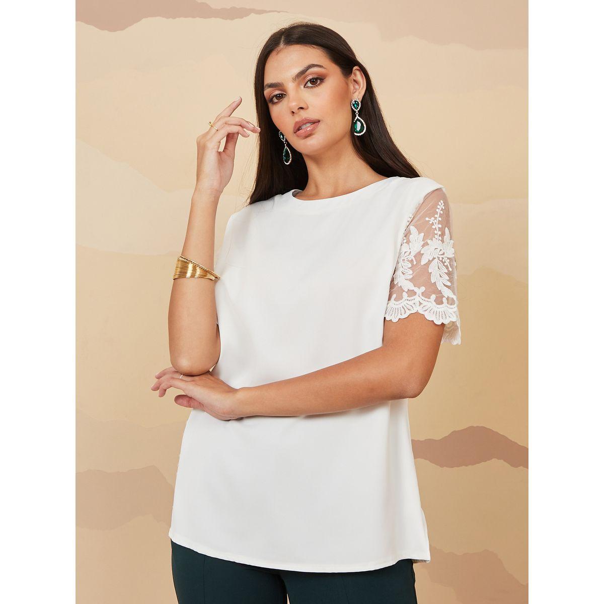 بلوزة كاجوال بتداخلات شبكية-women-clothing-shirtsandblouses-blouses-image-3