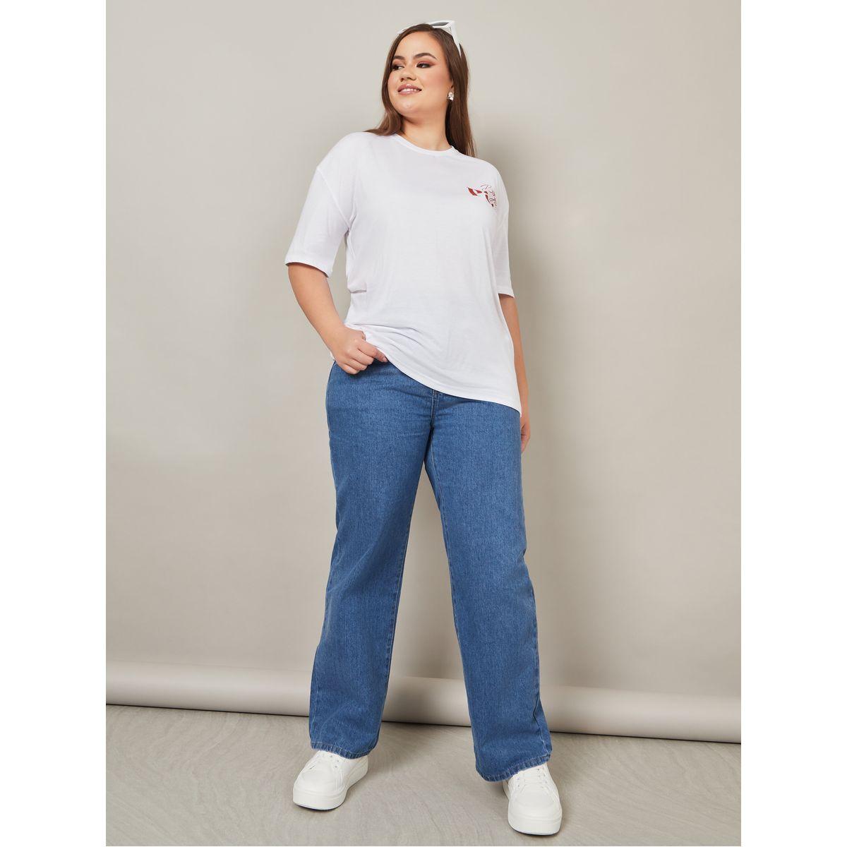 Styli Plus Oversized Bonjour Paris Slogan Longline T-Shirt-women-clothing-tshirts-image-2