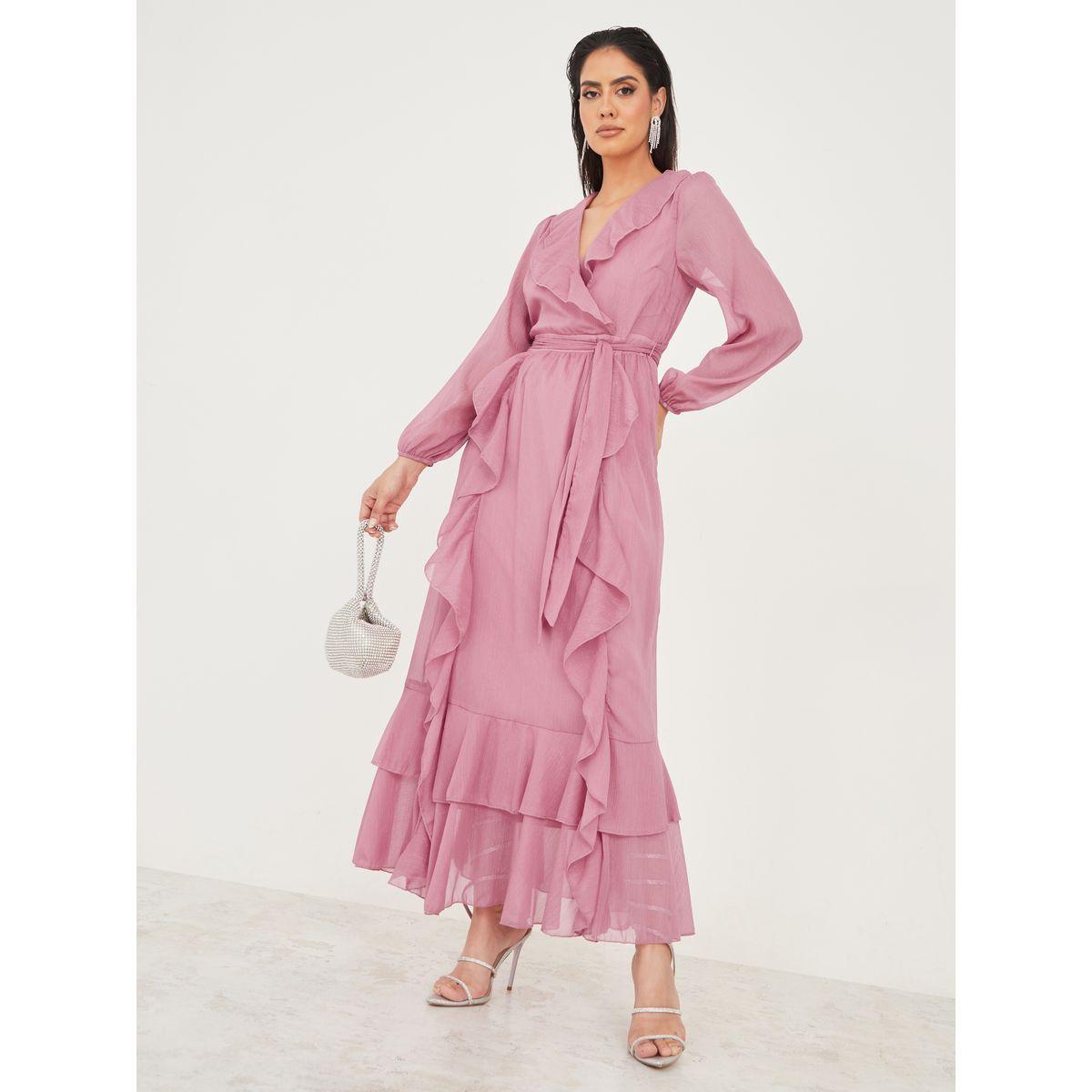 Styli Limited Ruffle Detail Shimmer A-Line Maxi Dress-women-clothing-dresses-image-1