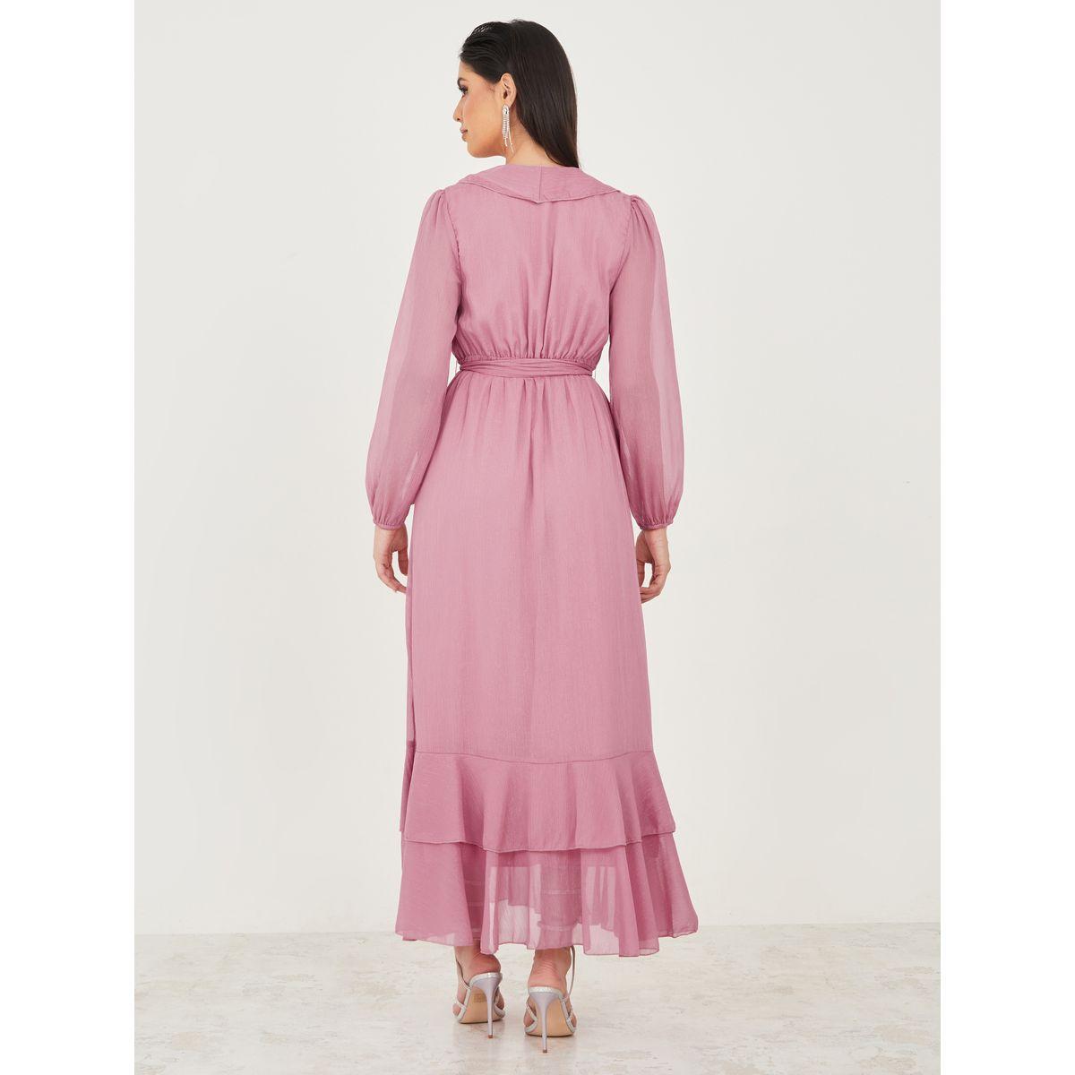 Styli Limited Ruffle Detail Shimmer A-Line Maxi Dress-women-clothing-dresses-image-4