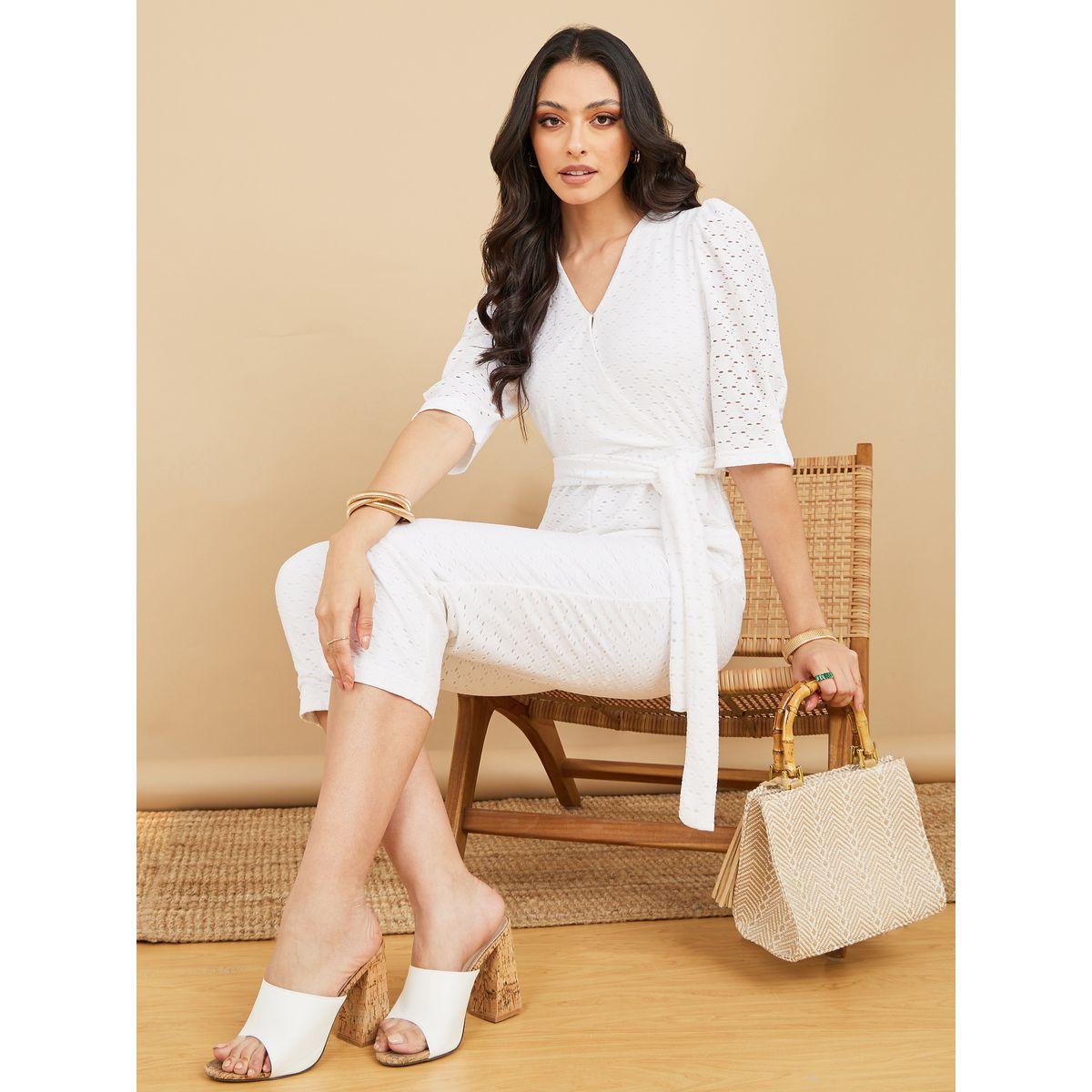 Styli Schiffli Cropped Straight Leg Jumpsuit with Tie Up-women-clothing-jumpsuits-image-1