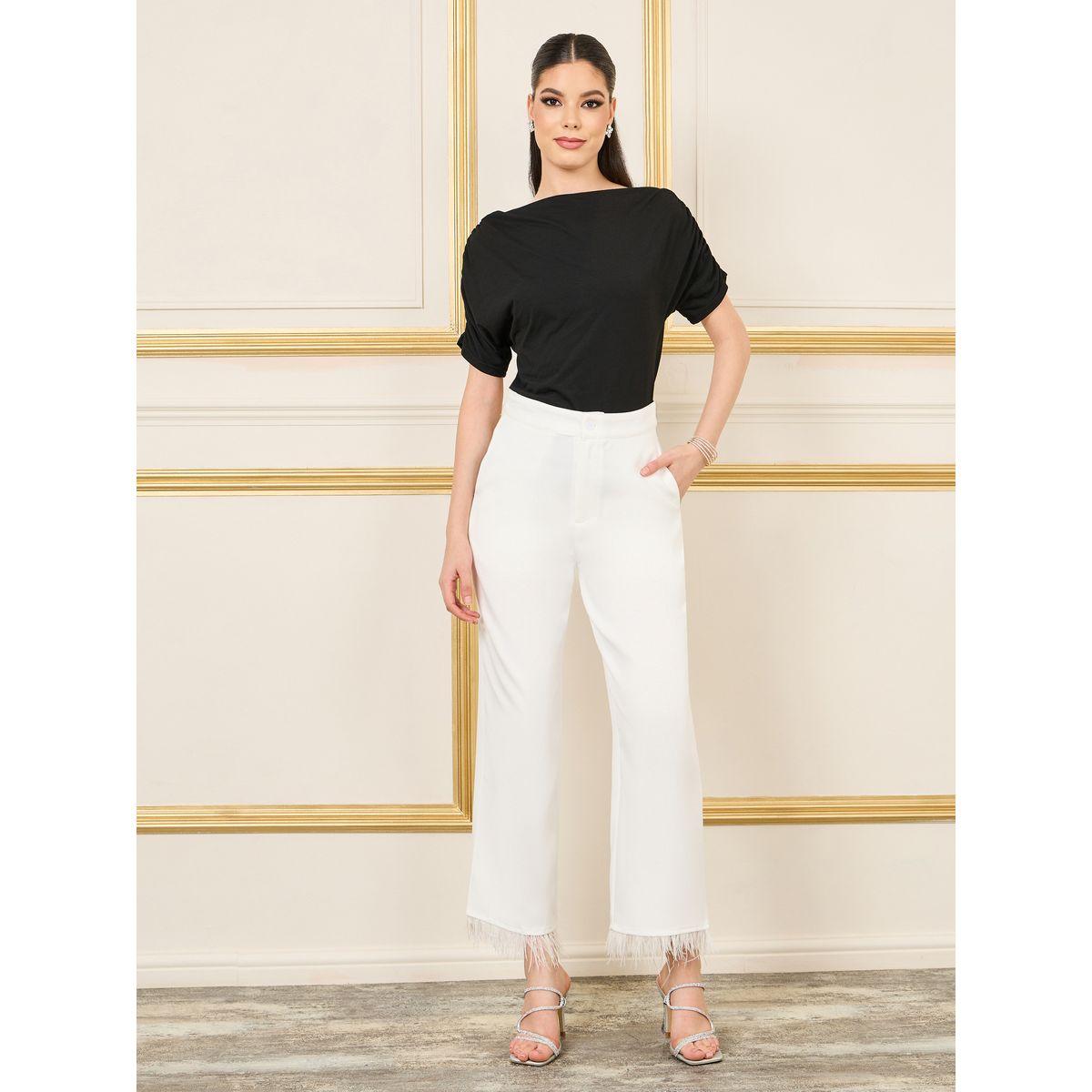 بنطال بارجل مستقيمة وتفاصيل جلد صناعي-women-clothing-bottoms-trousers-image-2