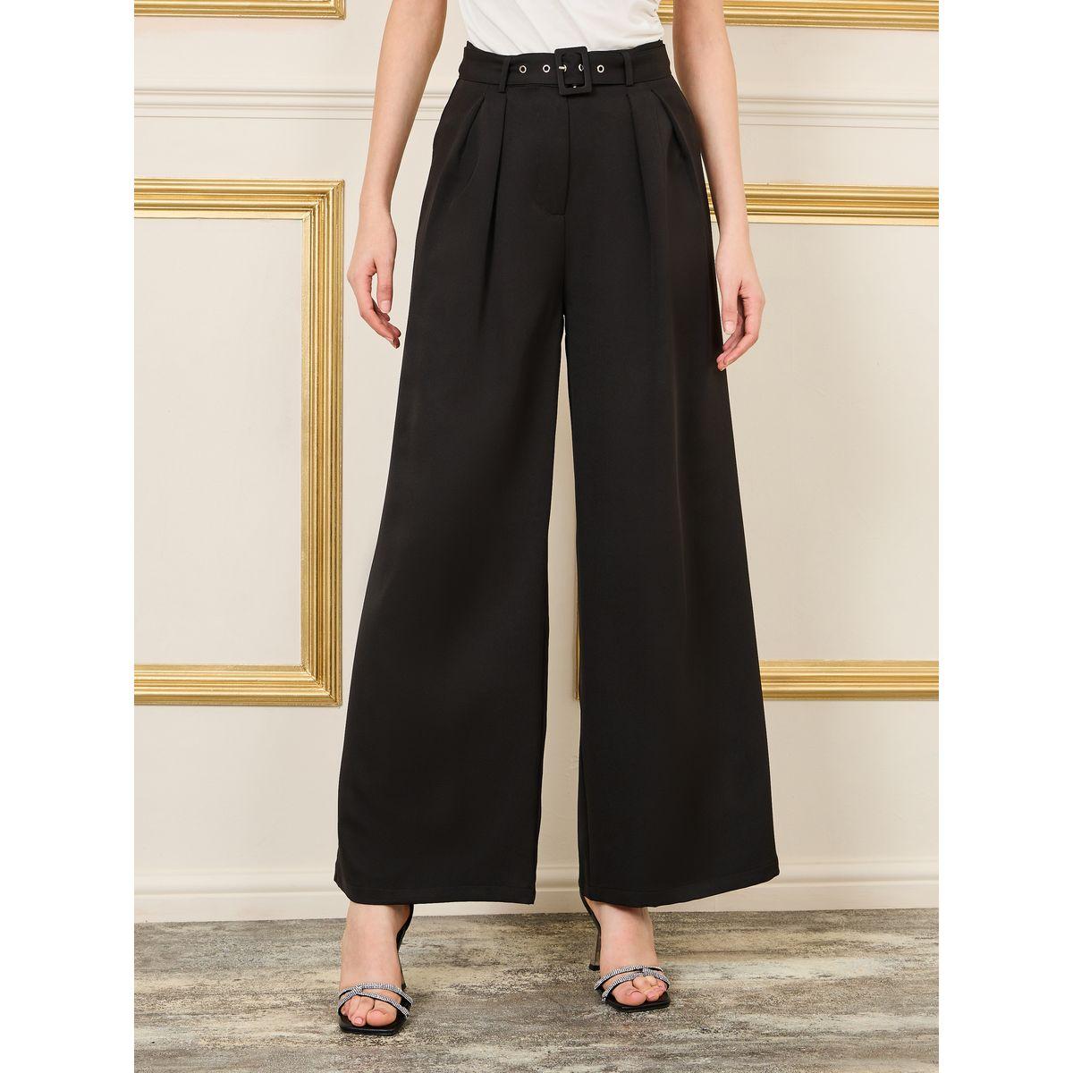 بنطال بحواف واسعة وكسرات مع حزام-women-clothing-bottoms-trousers-image-1