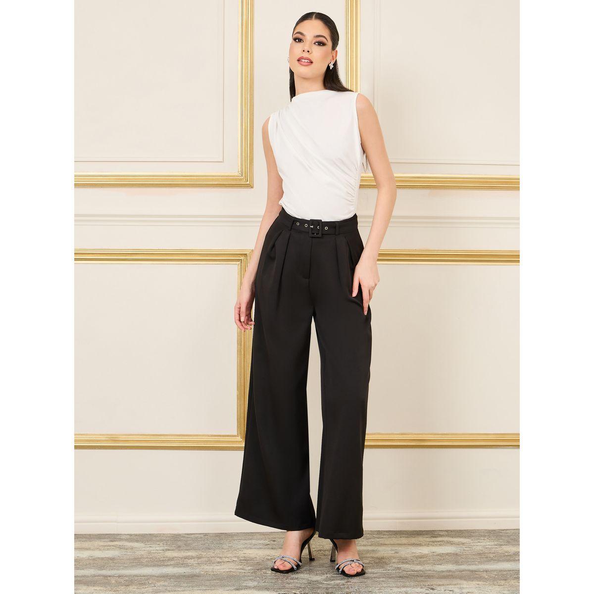 بنطال بحواف واسعة وكسرات مع حزام-women-clothing-bottoms-trousers-image-2