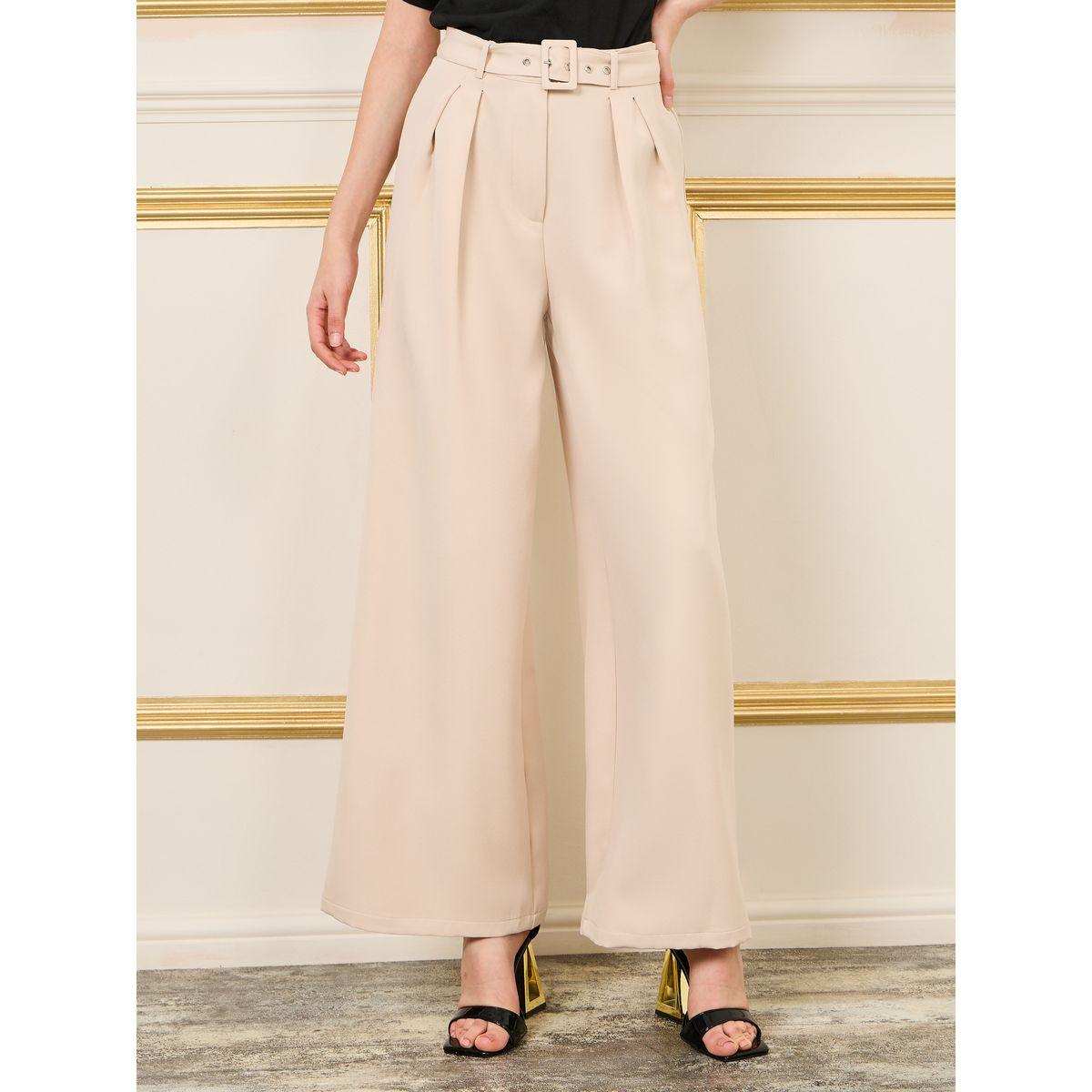 Styli Limited High Rise Belted Pleat Flared Trouser-women-clothing-bottoms-trousers-image-1