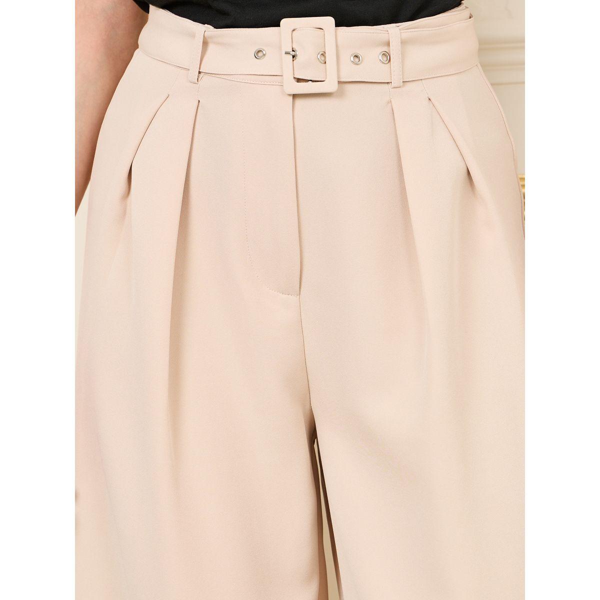 Styli Limited High Rise Belted Pleat Flared Trouser-women-clothing-bottoms-trousers-image-3