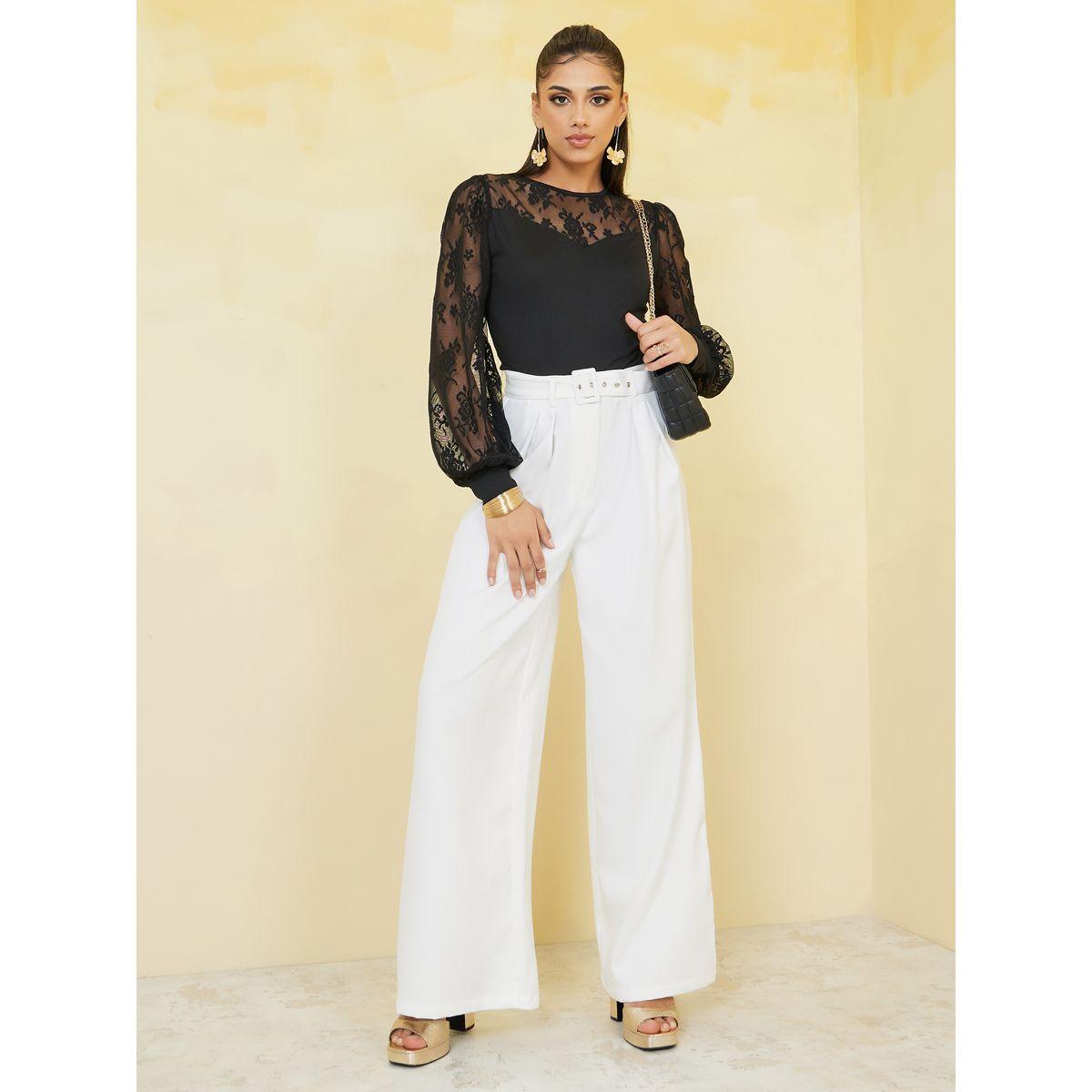Styli Limited Pleat Detail Wide Leg Belted Trousers-women-clothing-bottoms-trousers-image-2