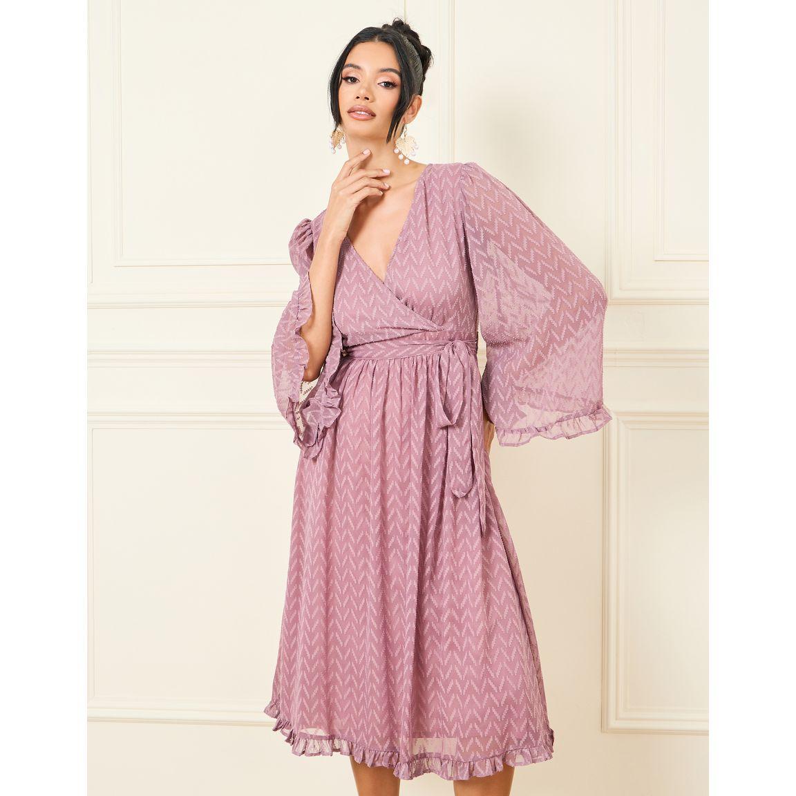 فستان ميدي باكمام فلوت ورباط خصر-women-clothing-dresses-image-1