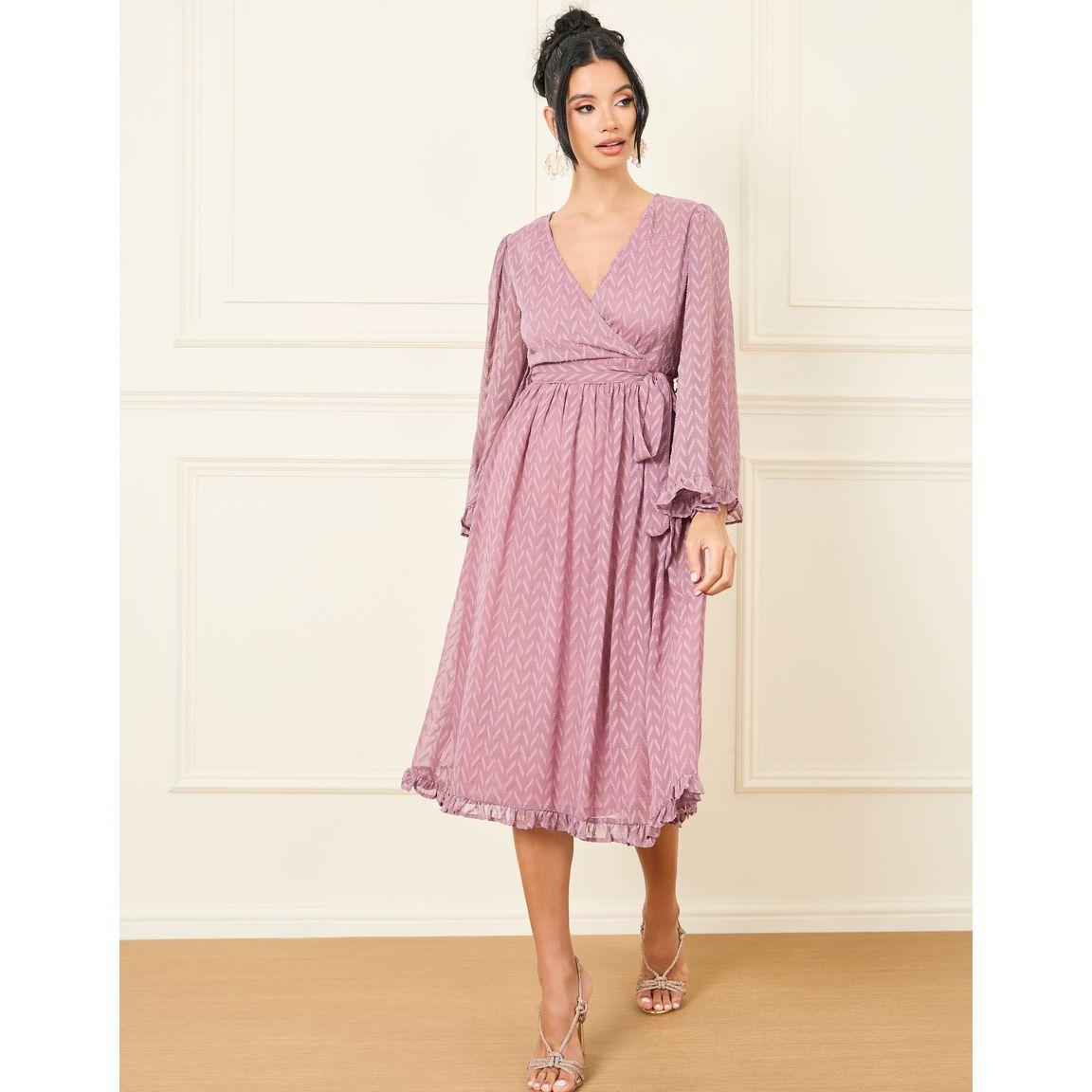 Styli Dobby Zig Zag Flute Sleeve A-Line Midi Dress-women-clothing-dresses-image-2