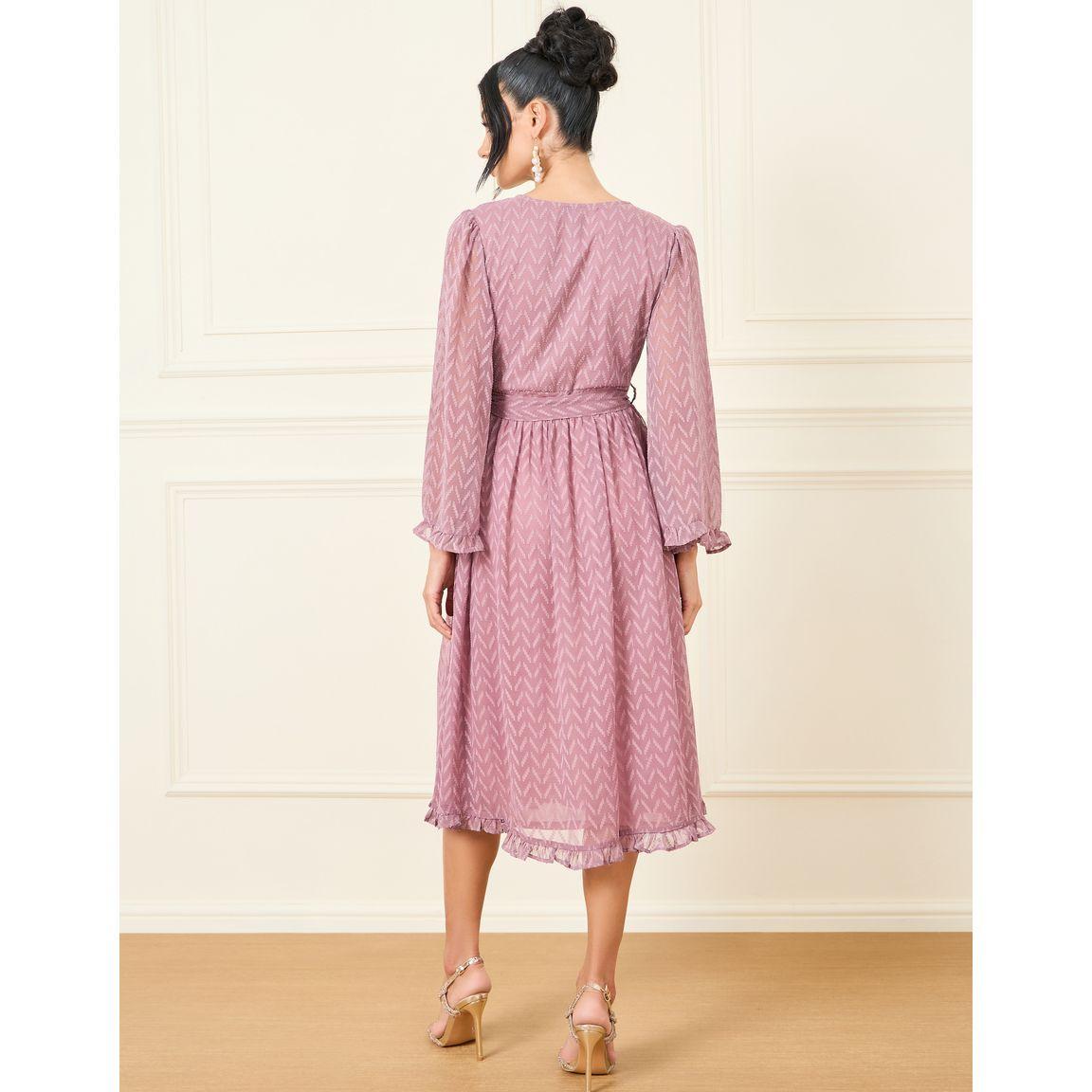 Styli Dobby Zig Zag Flute Sleeve A-Line Midi Dress-women-clothing-dresses-image-4