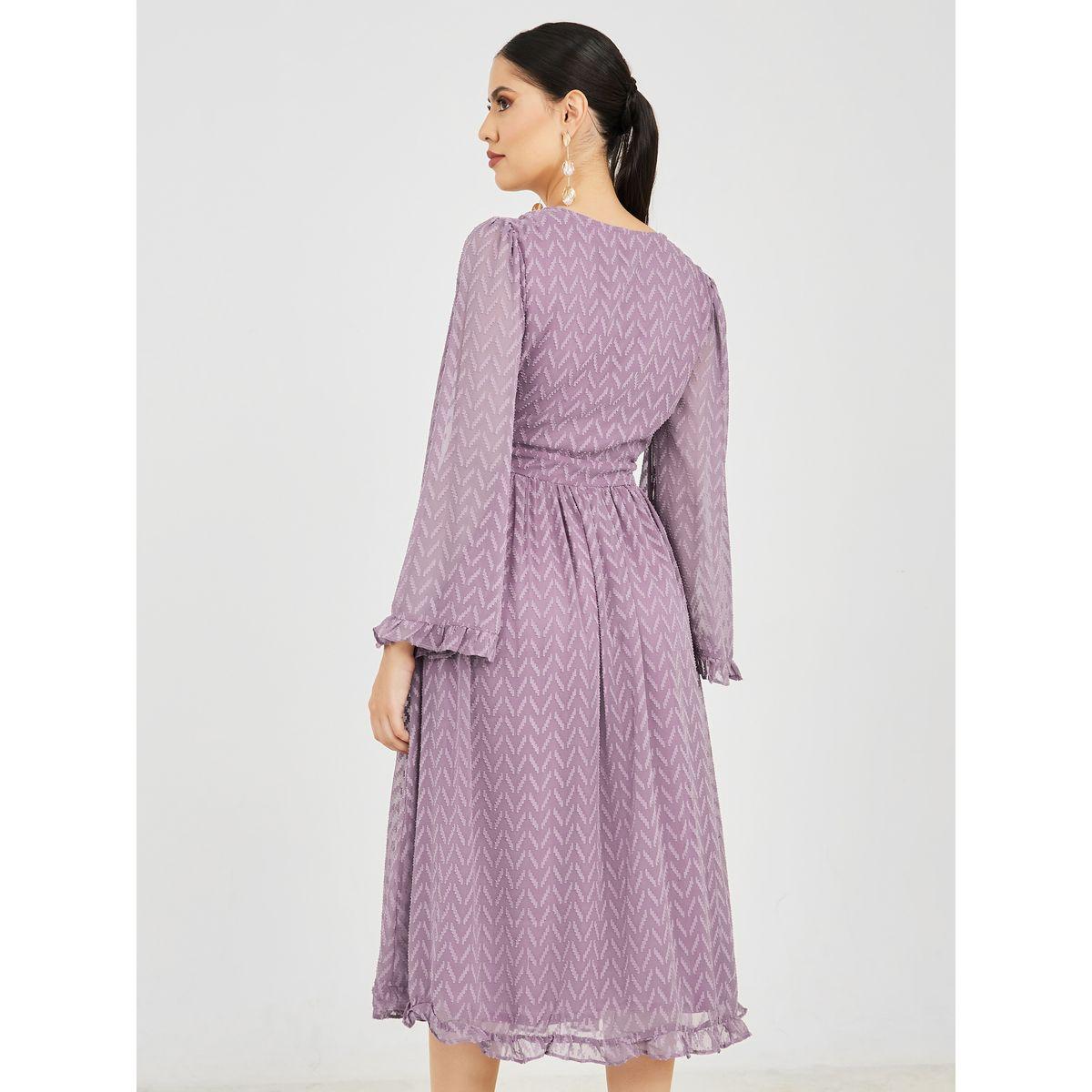 Styli Flute Sleeve Self Design A-Line Midi Dress-women-clothing-dresses-image-4