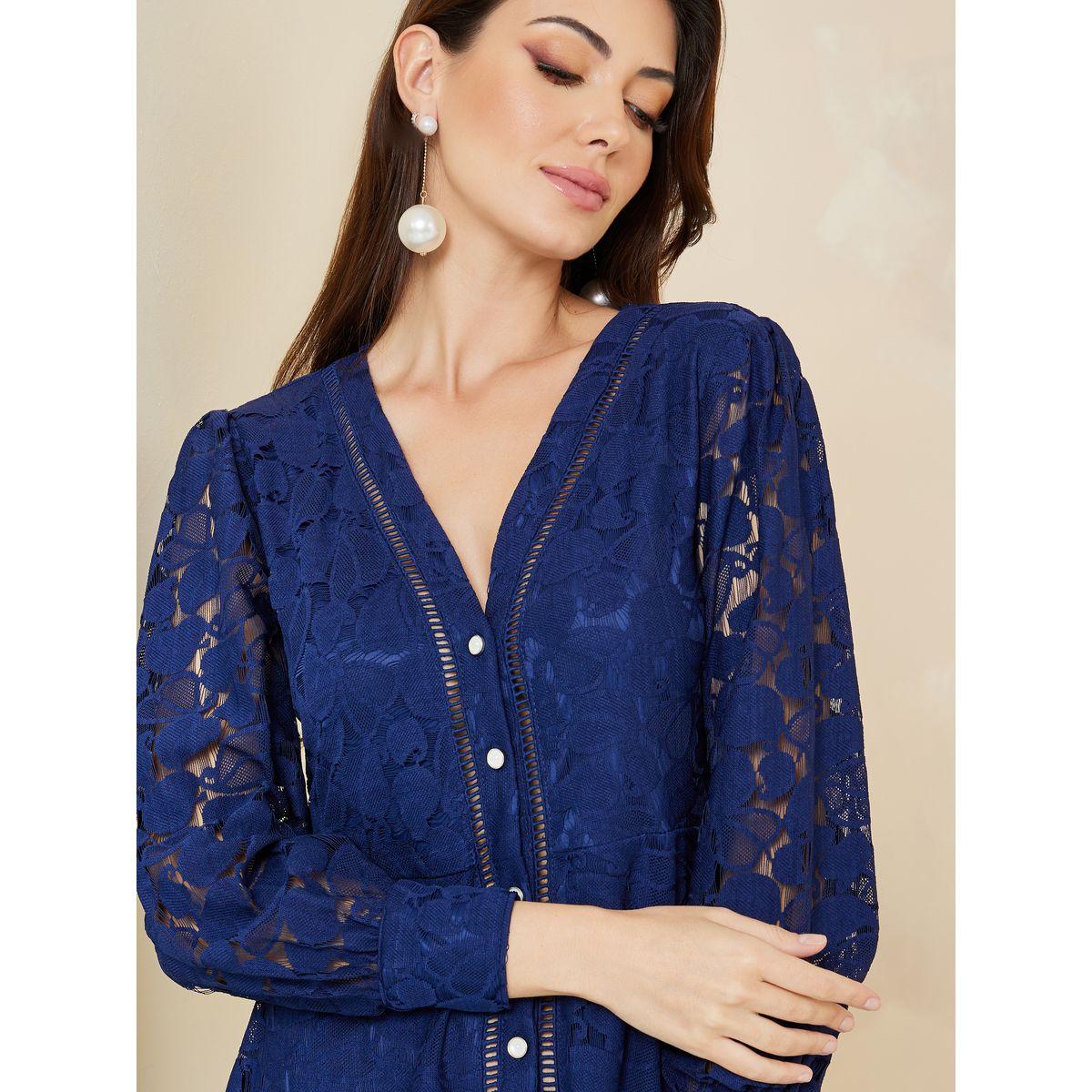 Styli V Neck Lace Insert A-Line Midi Dress-women-clothing-dresses-image-3
