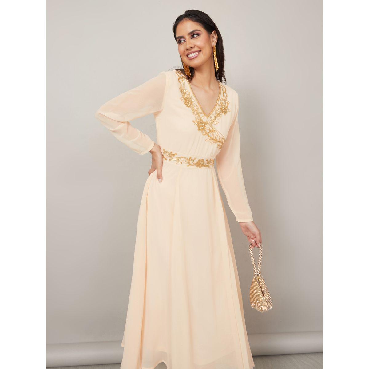 Styli Sequin Detail V Neck A-Line Midi Dress-women-clothing-dresses-image-2