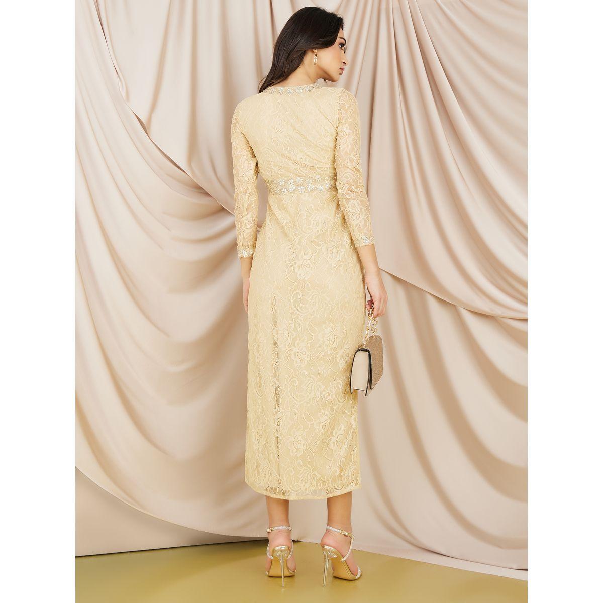 Styli Embellished A-Line Midi Dress with Front Slit-women-clothing-dresses-image-4