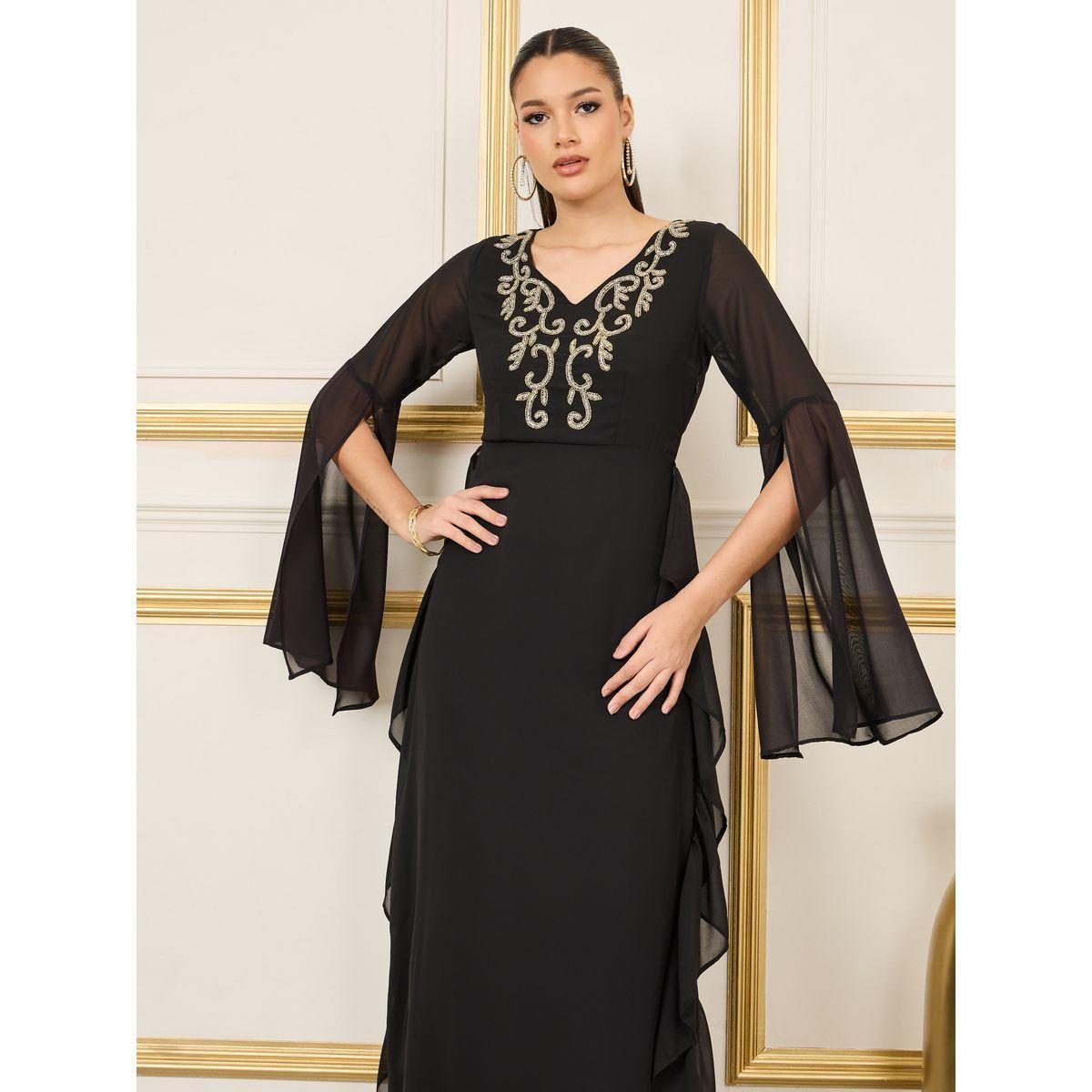 Styli Slit Bell Sleeve Beaded Maxi Dress-women-clothing-dresses-image-2